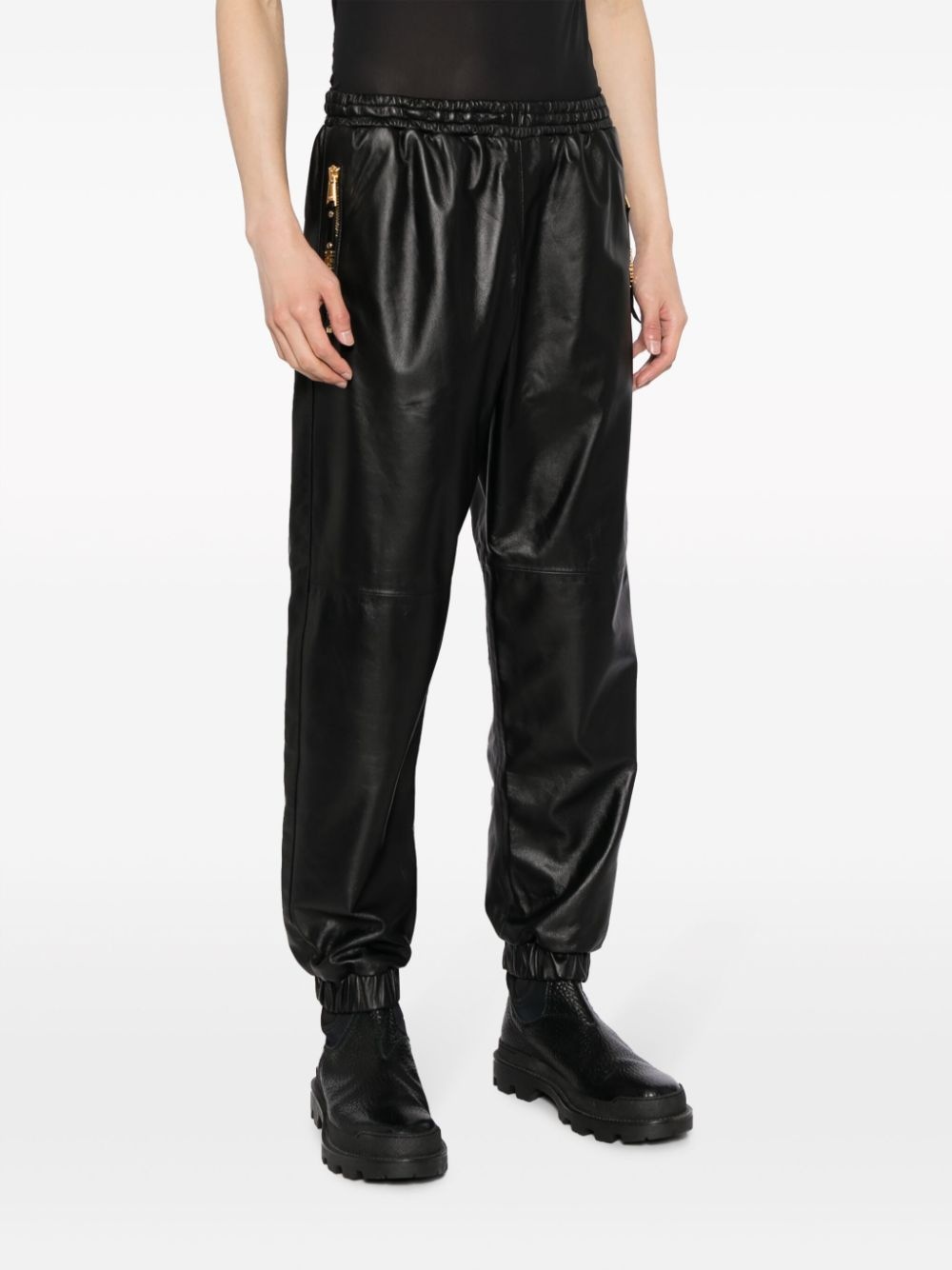 cropped leather track pants - 3