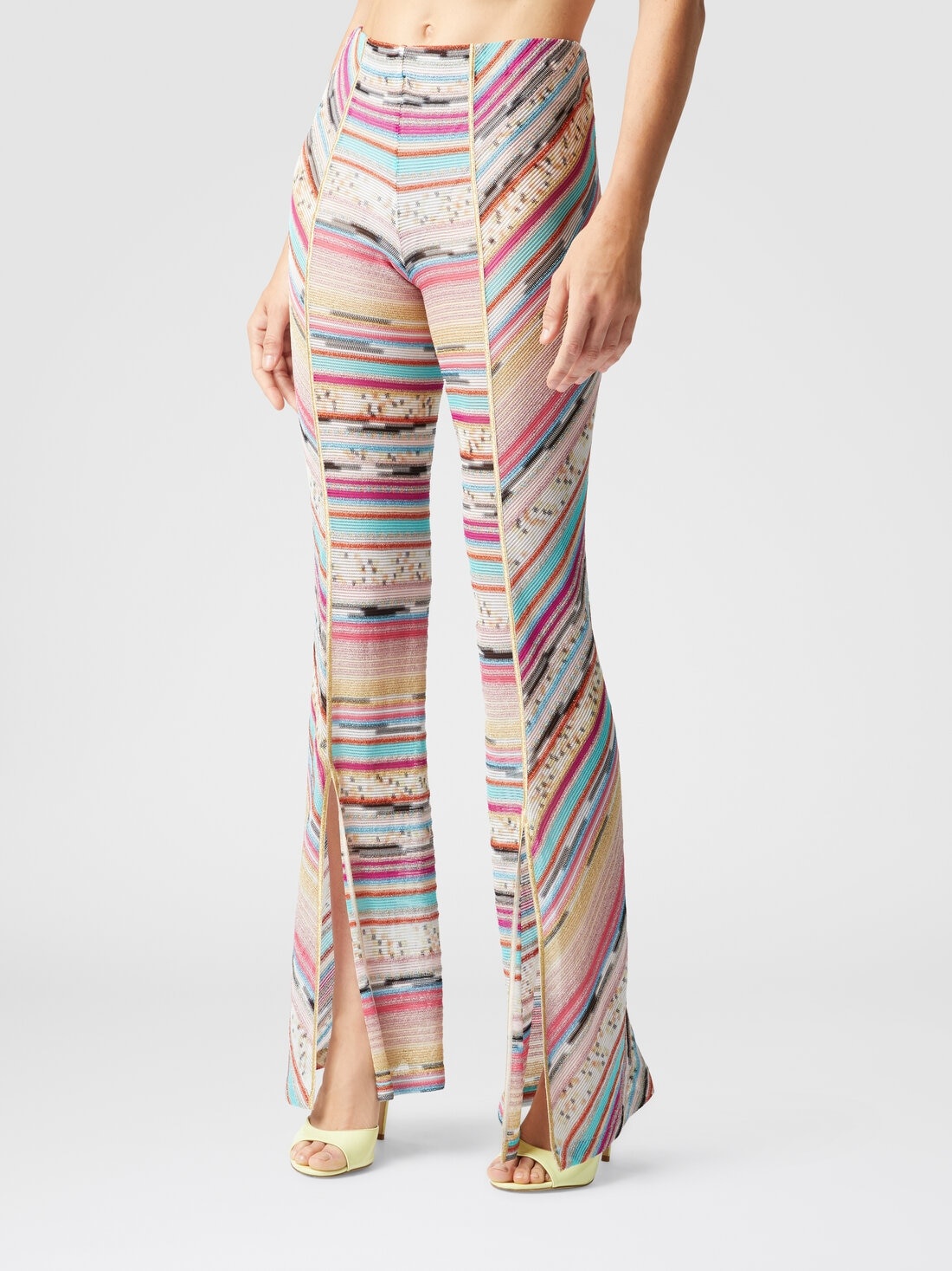 Lamé slub viscose trousers with slits at the bottom - 4