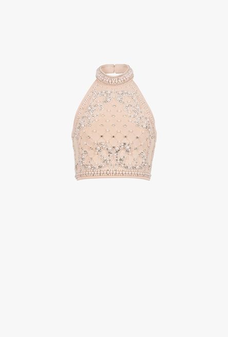 Embroidered light nude crop top - 1