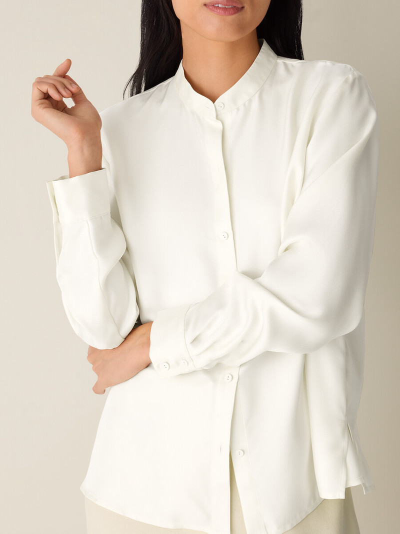 Silk Twill Band Collar Shirt 5