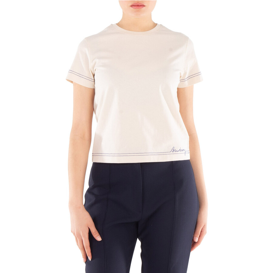 Burberry Logo Embroidered Cotton T-Shirt - 1