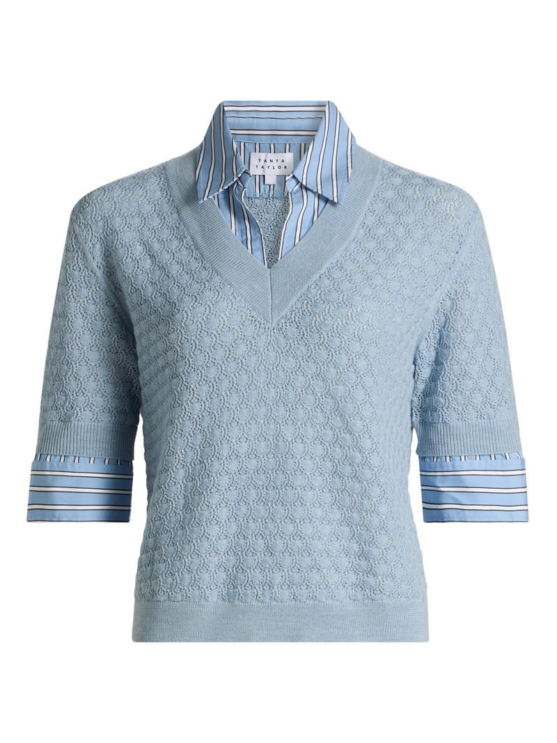 Women's Esme Layered Pointelle Knit Top - Powder Blue 1