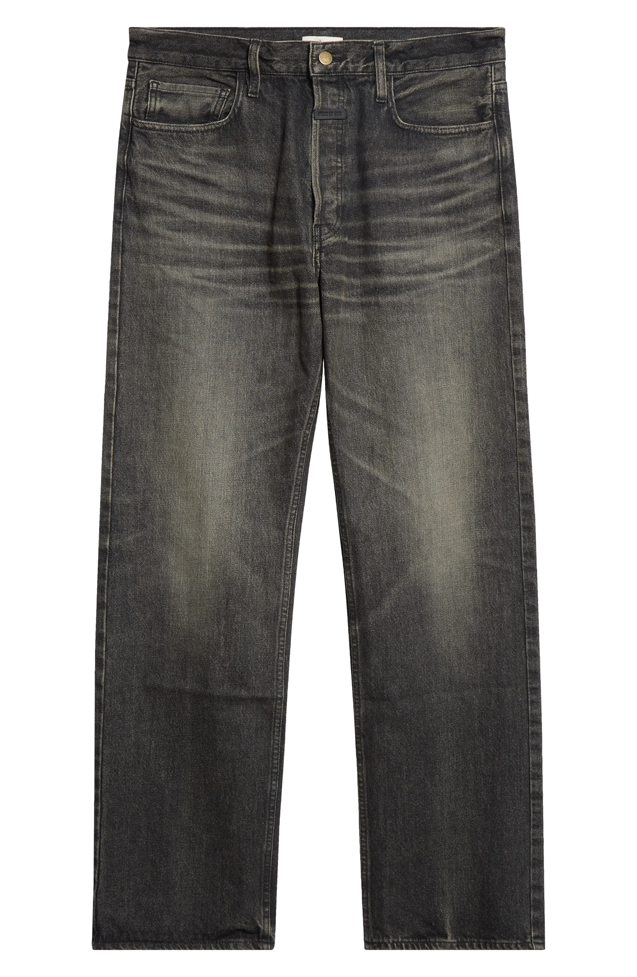 Fear of God Five-Pocket Straight Leg Jeans in Worn Black Worn Black at Nordstrom - 1