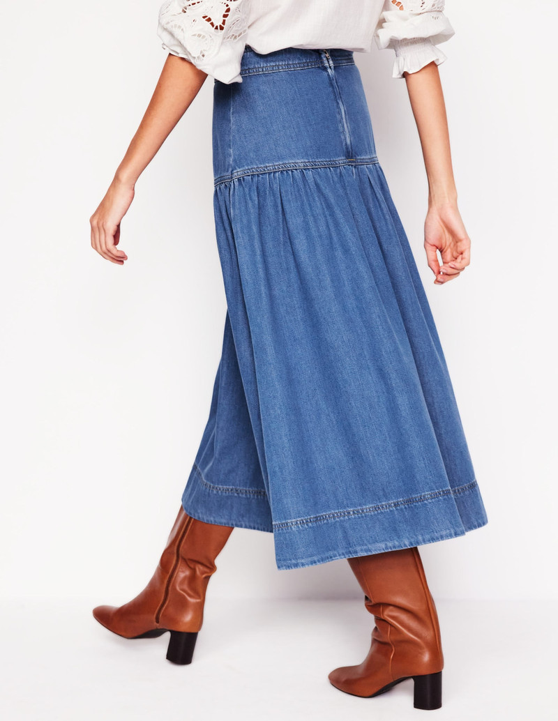 Yoke Detail Denim Midi Skirt-Mid Vintage 4