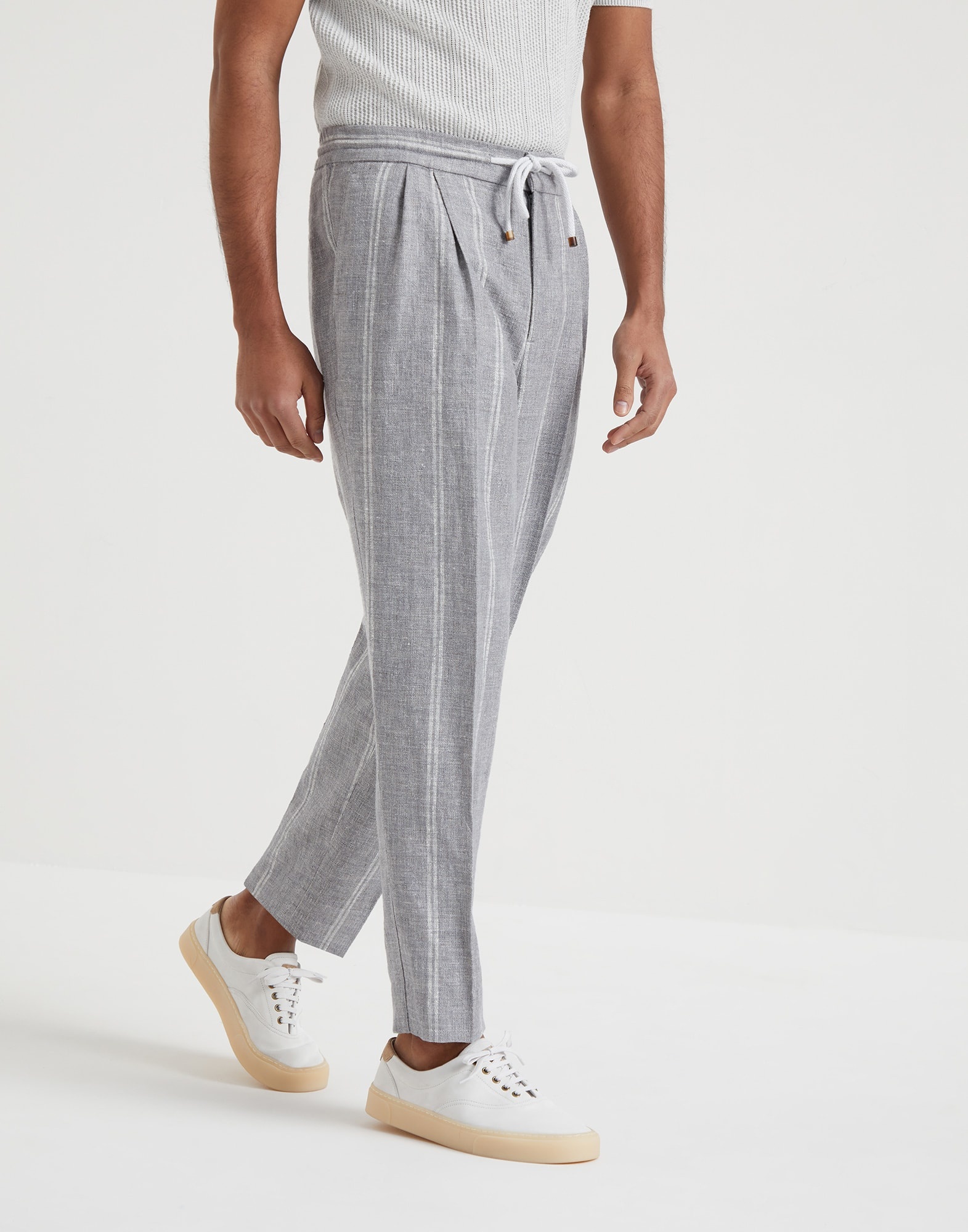 Brunello Cucinelli Linen, wool and silk double chalk stripe