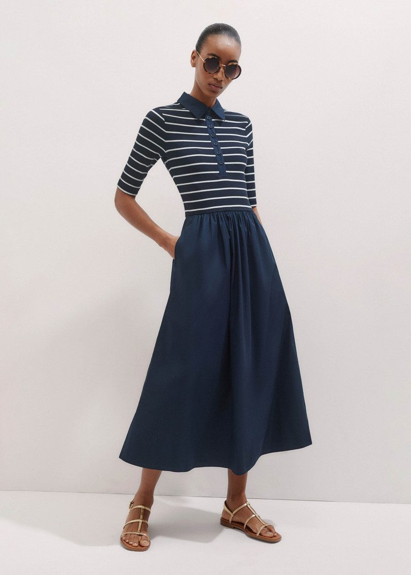 Mixed Media Shirt Collar Maxi Dress 1