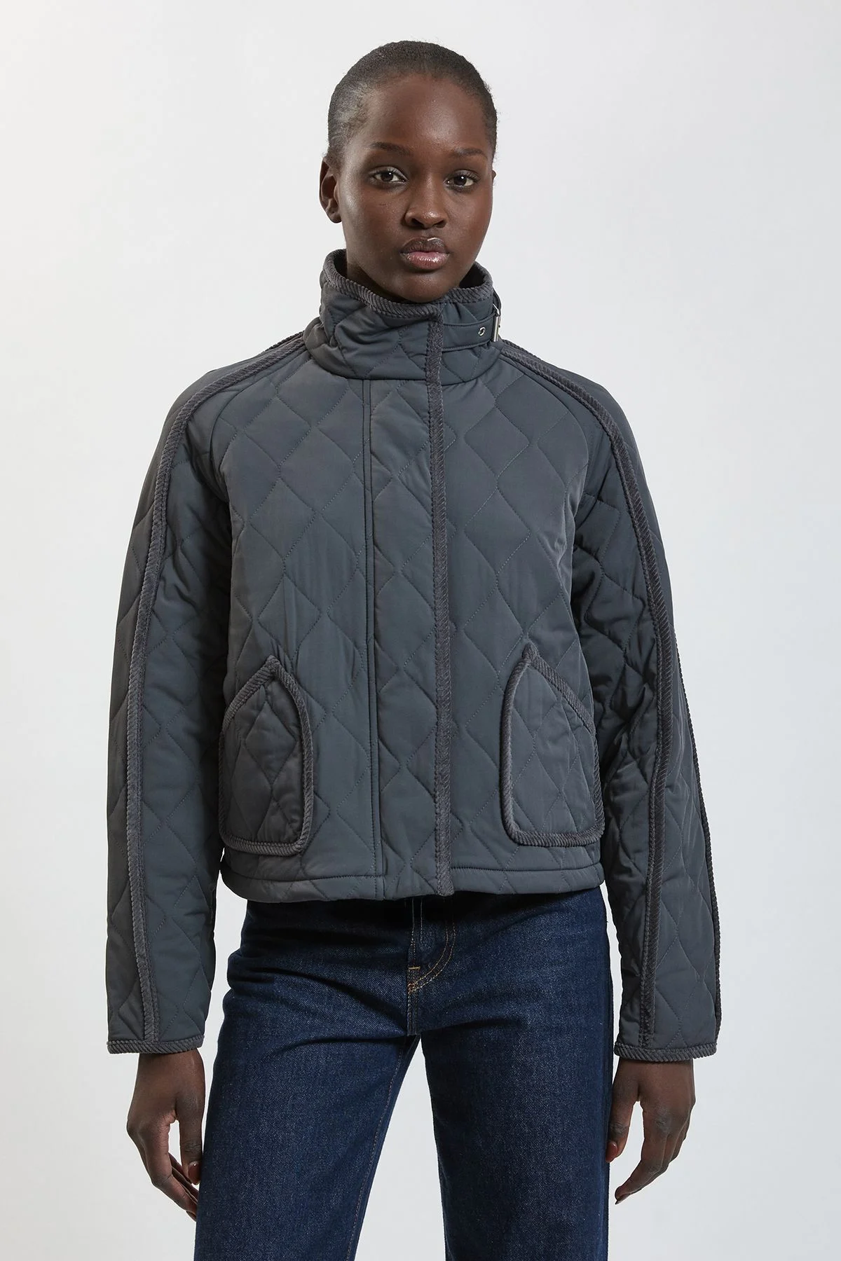 Quilted Tipped Detail Short Coat - 1