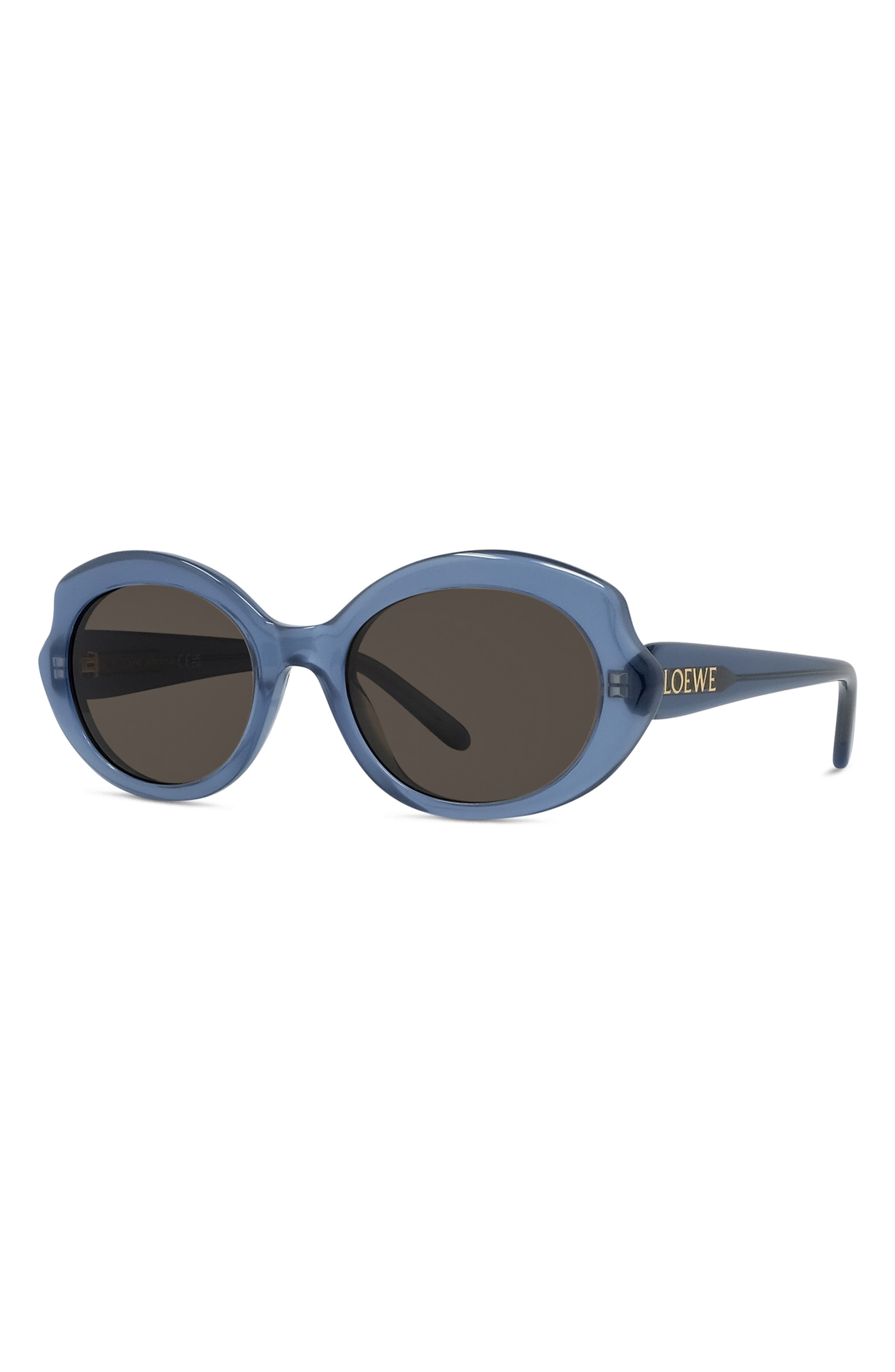 Loewe Thin Mini 54mm Oval Sunglasses in Shiny Light Blue /Brown at Nordstrom - 2