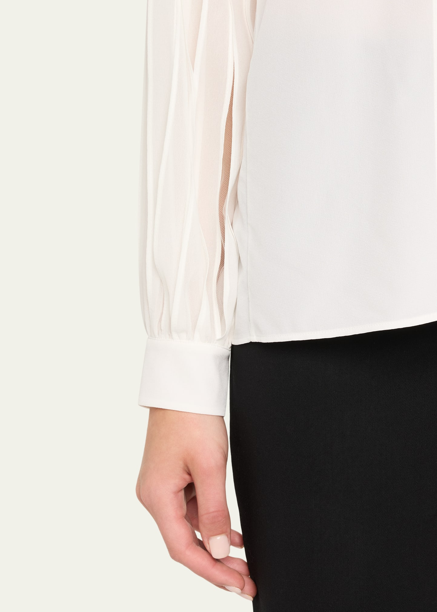 Silk Crepe Pleated-Sleeve Blouse - 5