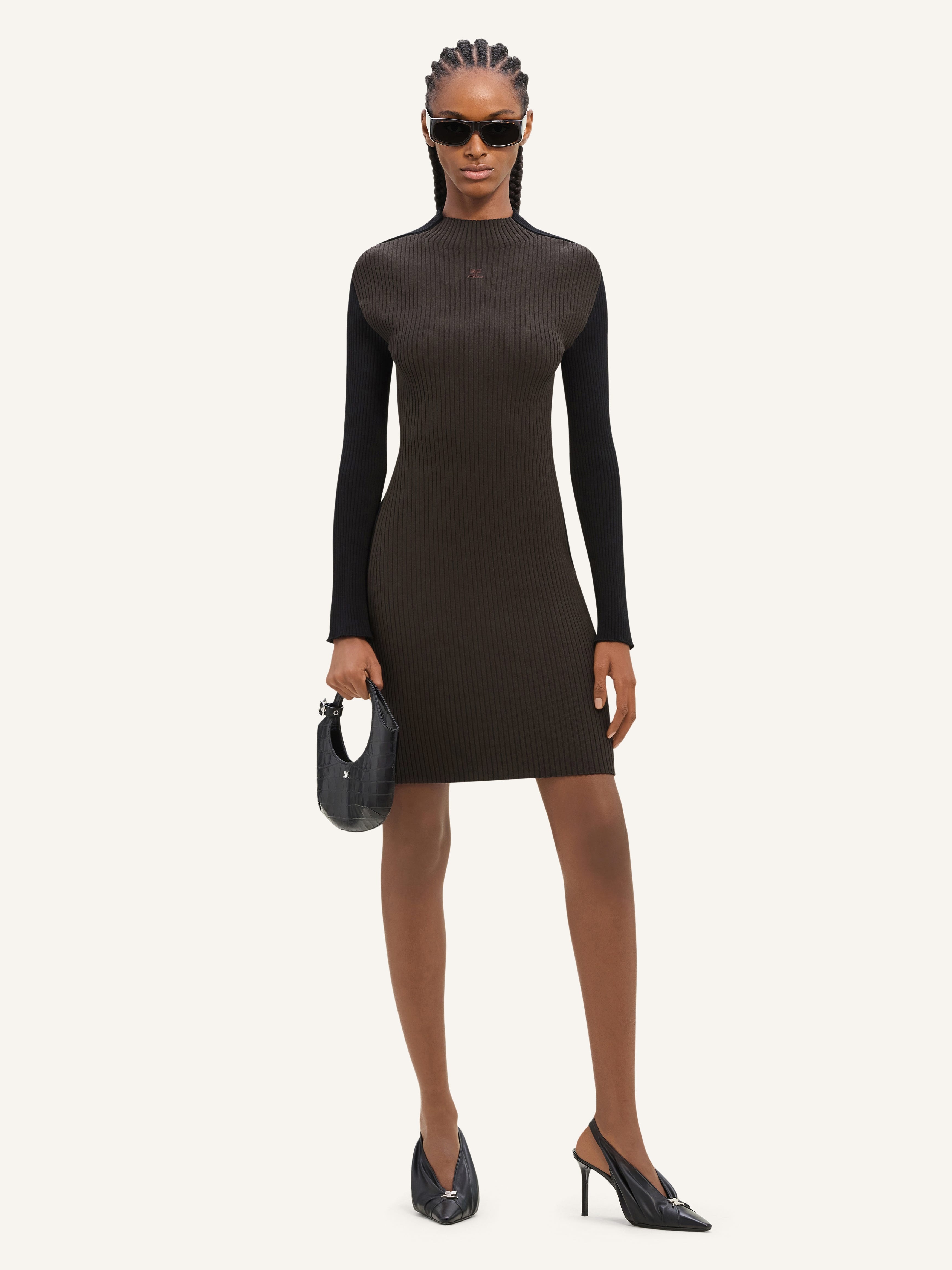 CONTRAST FRAME RIB KNIT MINI DRESS - 2