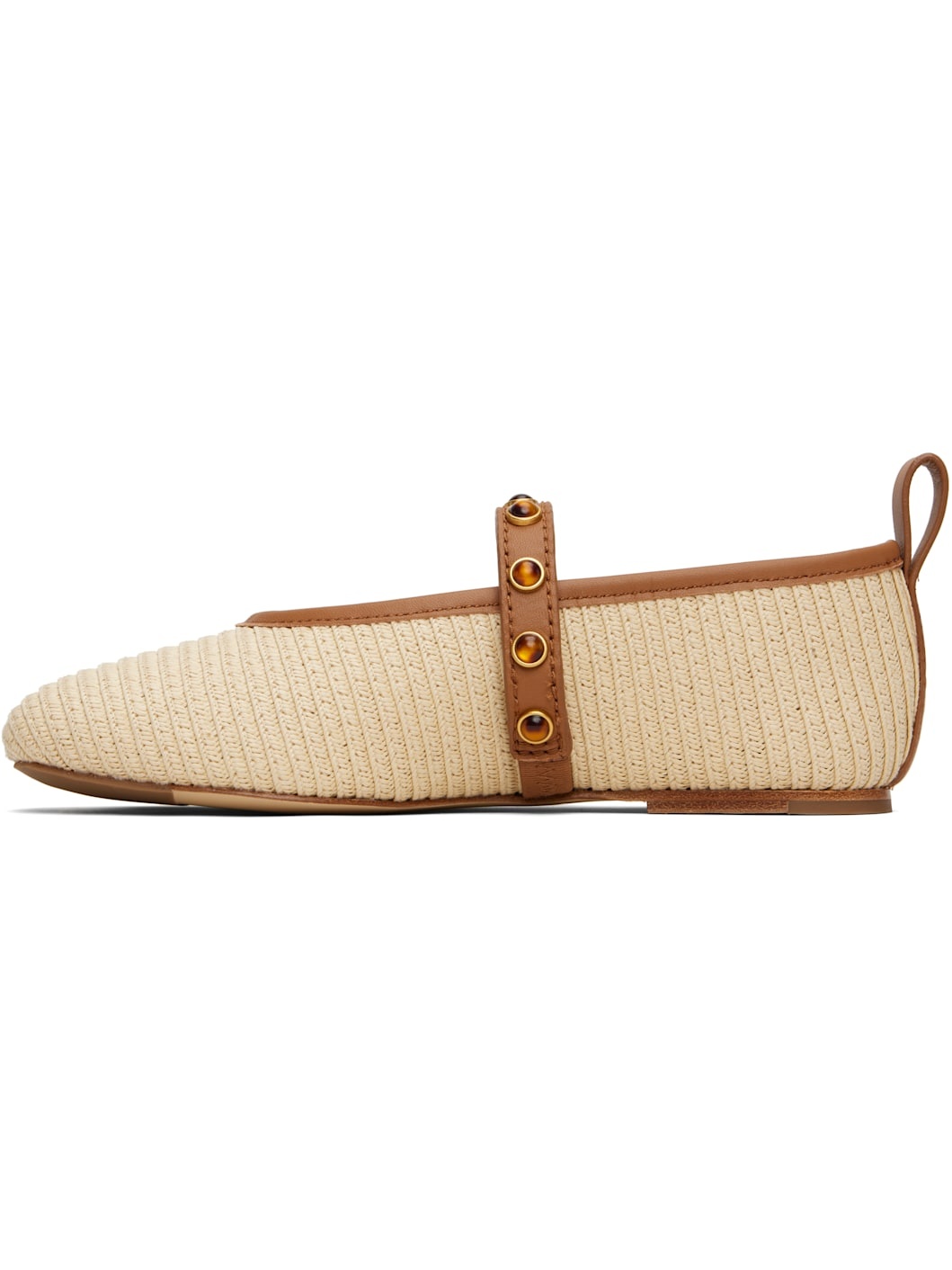 Beige Spire Straw Mary Jane Ballerina Flats - 3