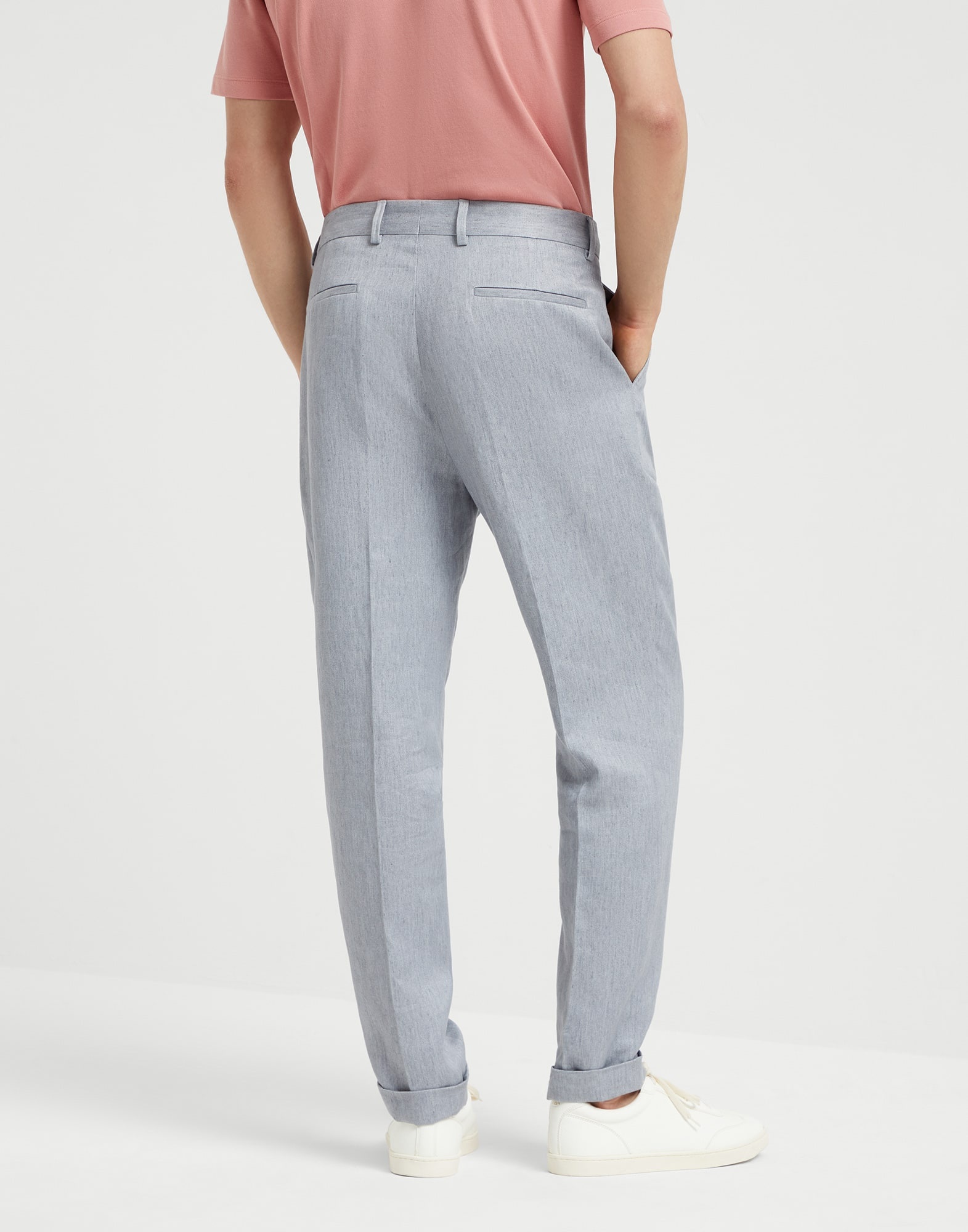 Linen denim leisure fit trousers with pleat - 2