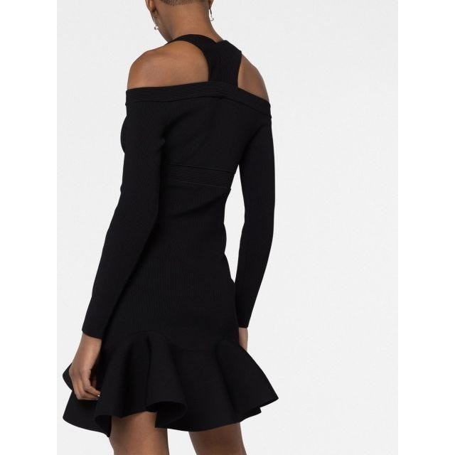 Alexander McQueen Black short ribbed flared dress