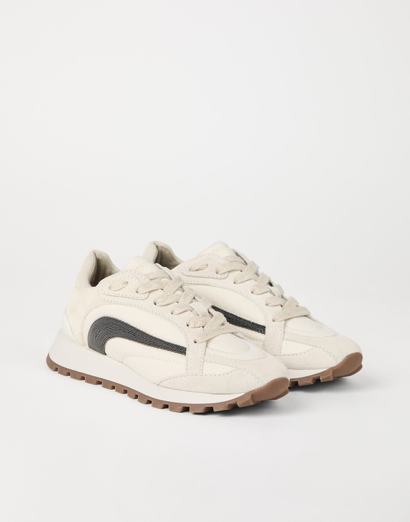 Suede and bonded cotton twill runners with precious stripe - 1