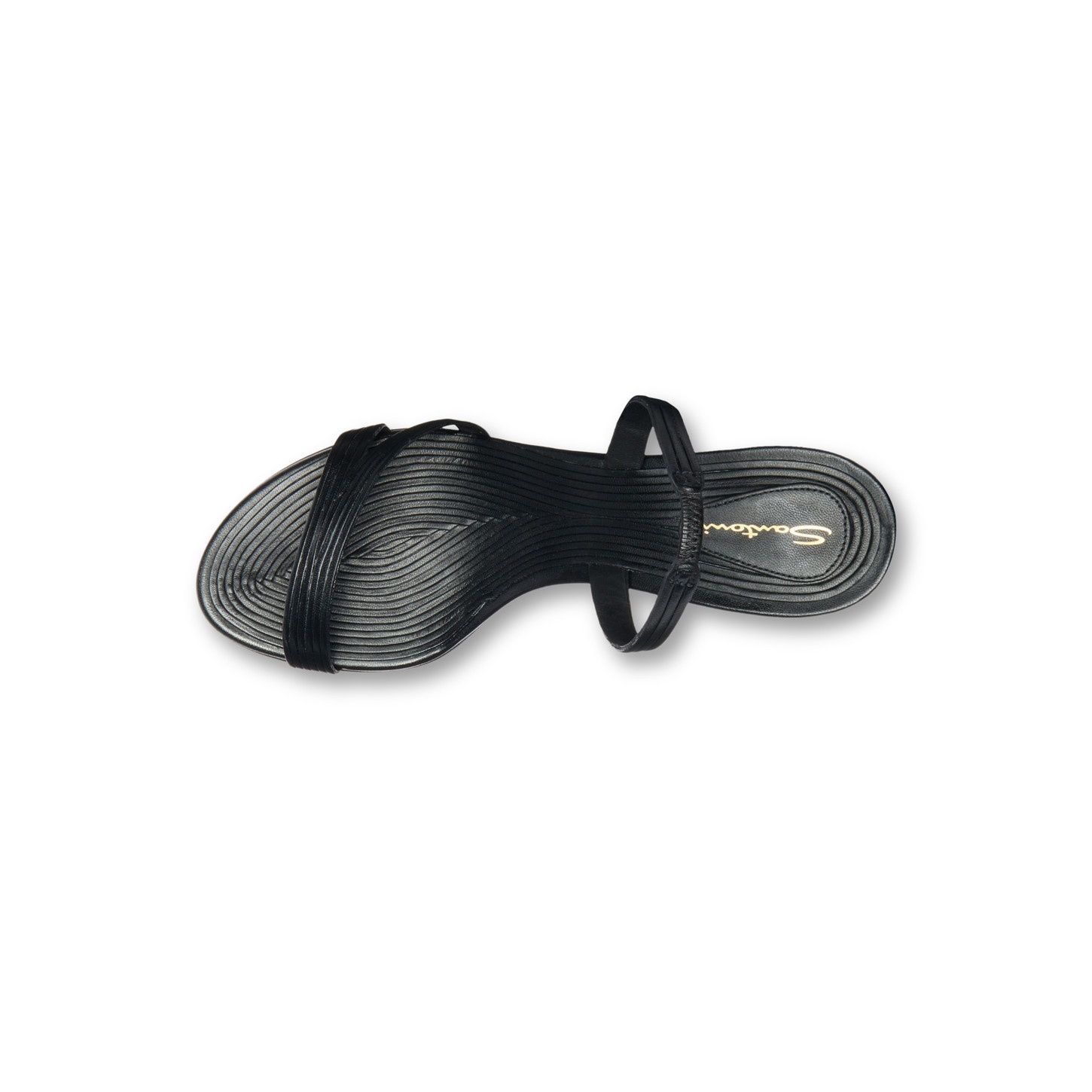 Women's black leather mid-heel sandal - 3