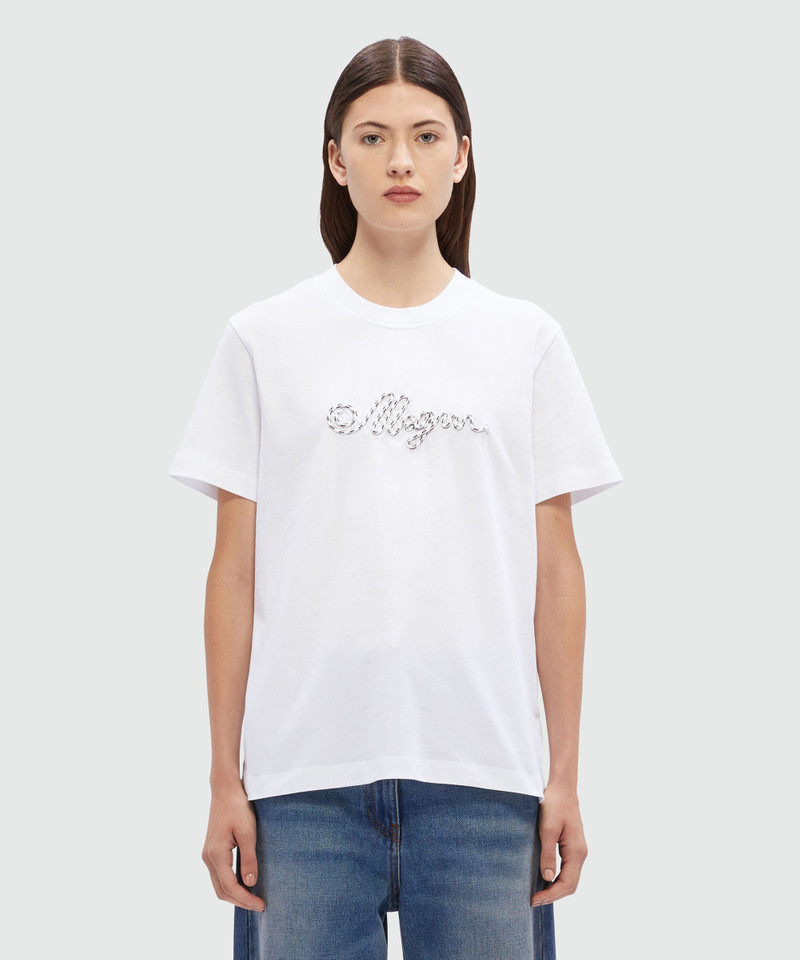 MSGM White cotton T-Shirt with rope MSGM logo outlook