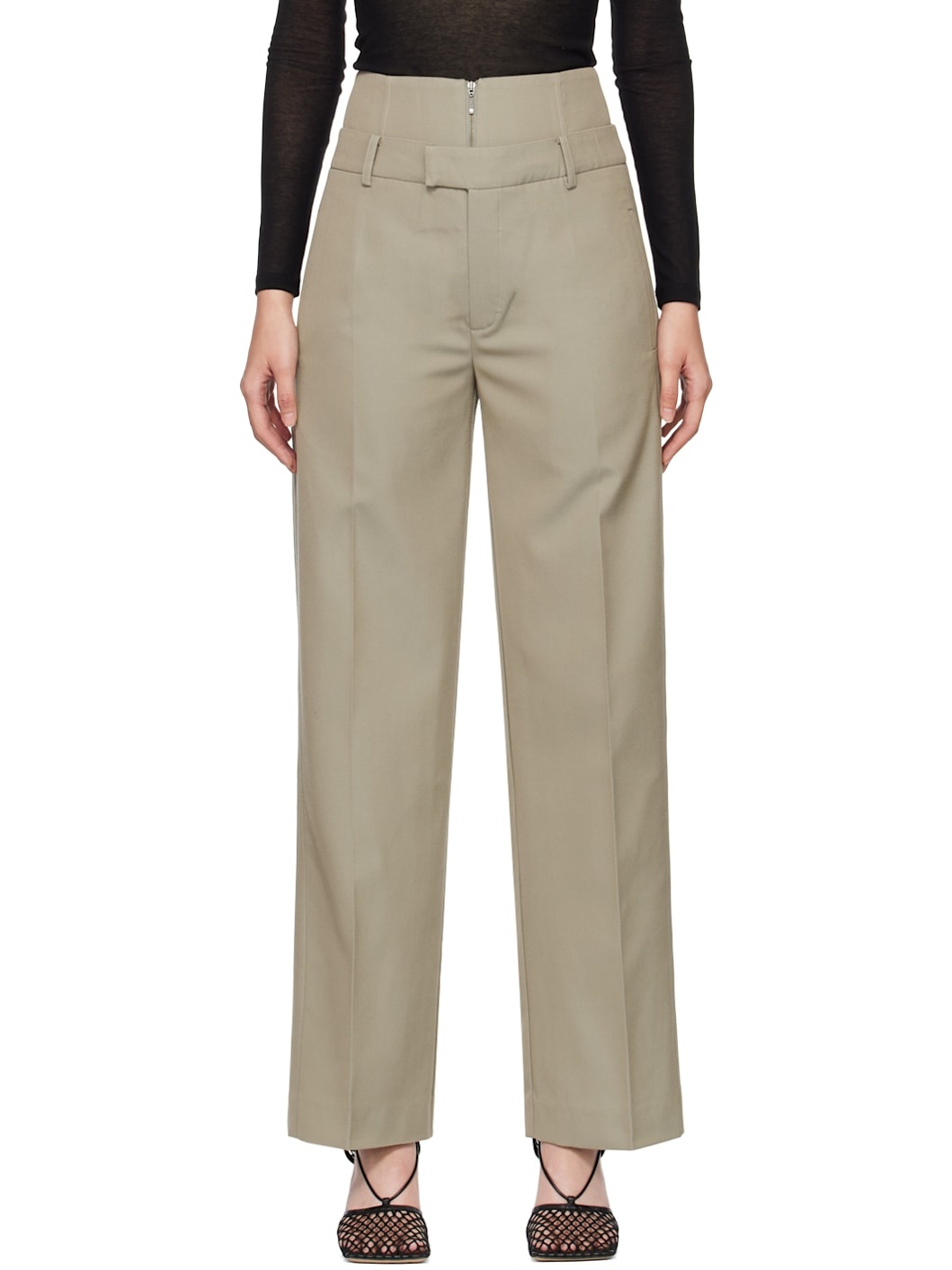 Khaki Double Waistband Trousers - 1