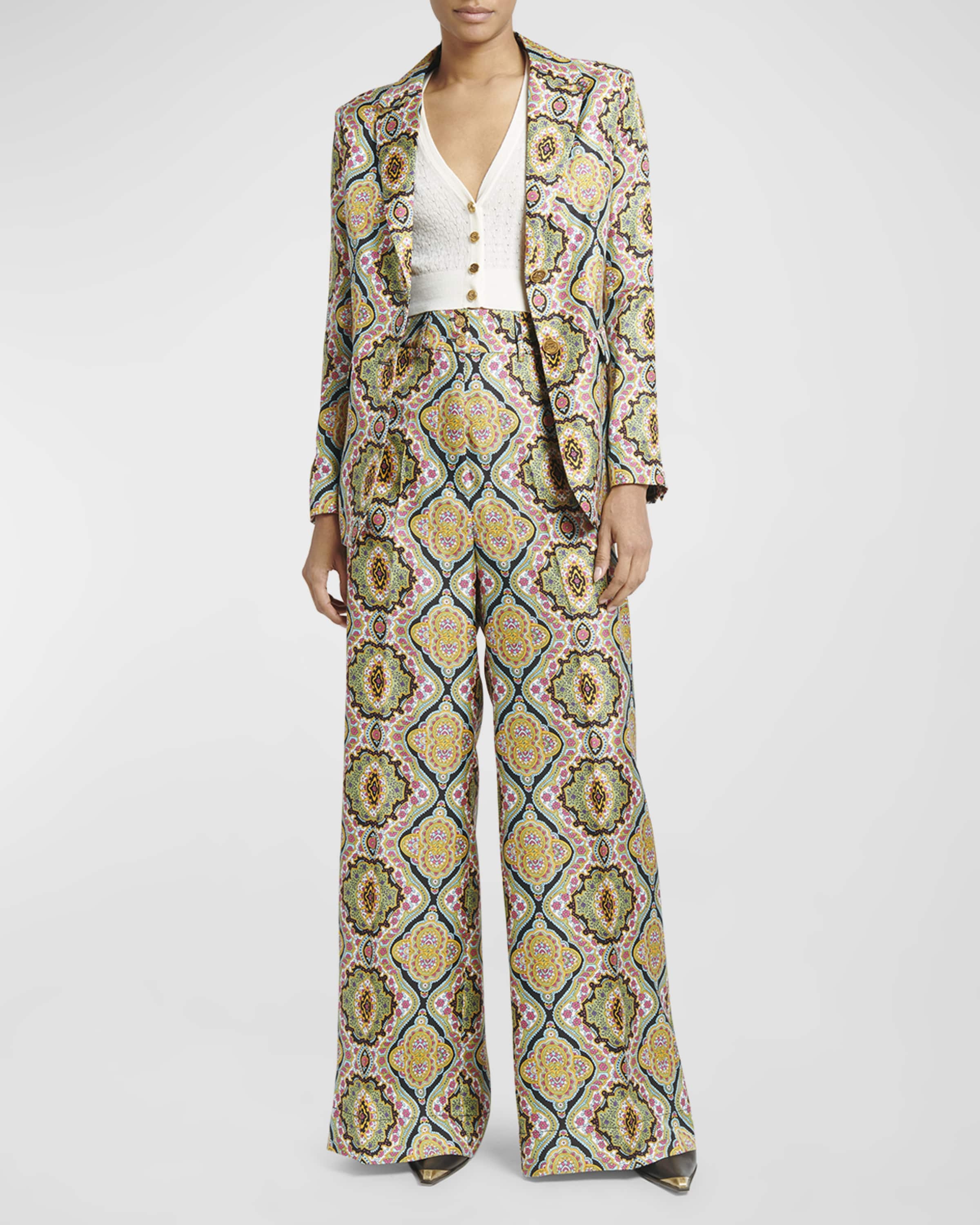 High-Rise Medallion-Print Wide-Leg Silk Pants - 5