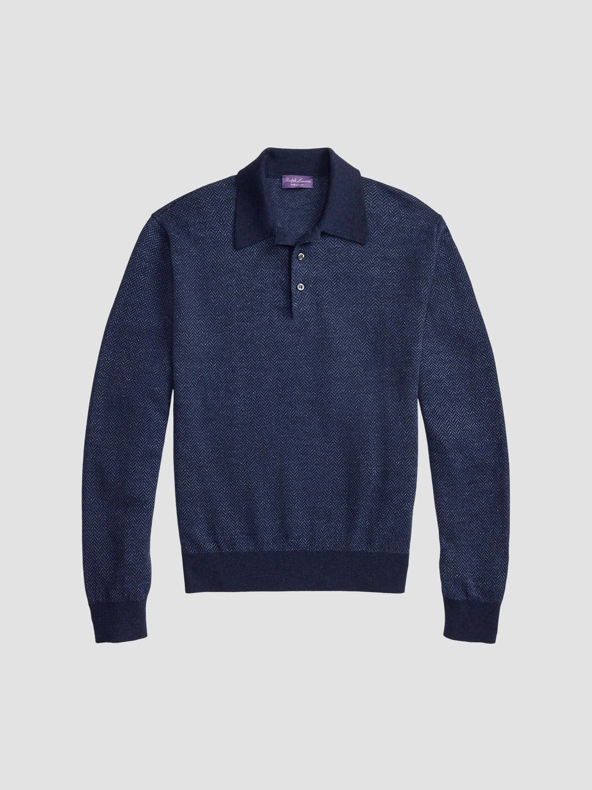 Men's Warm Weather Long-Sleeve Polo Shirt - Navy Multi - 1