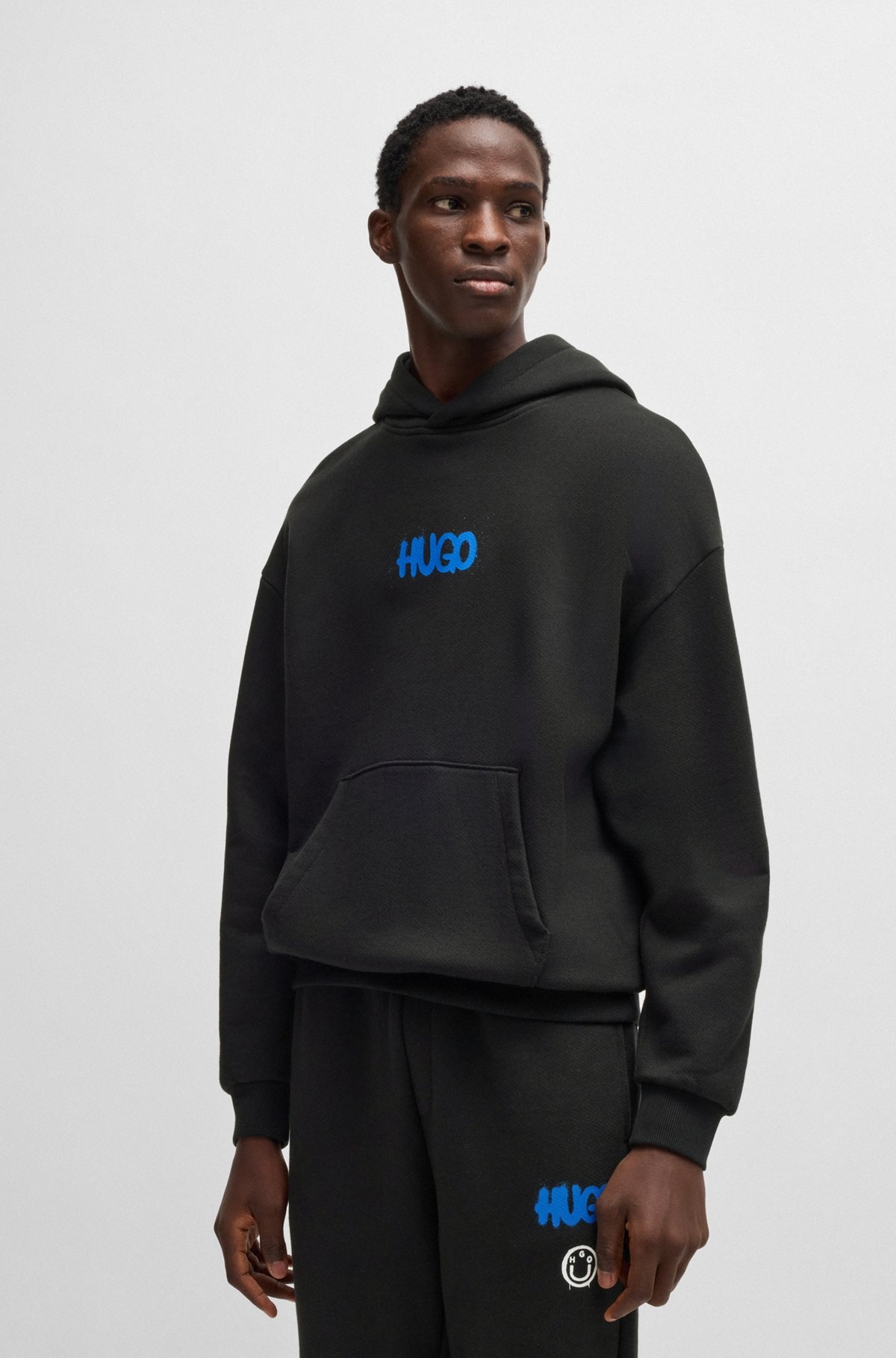 COTTON-TERRY HOODIE WITH HAPPY HUGO LOGO ON BACK - 2