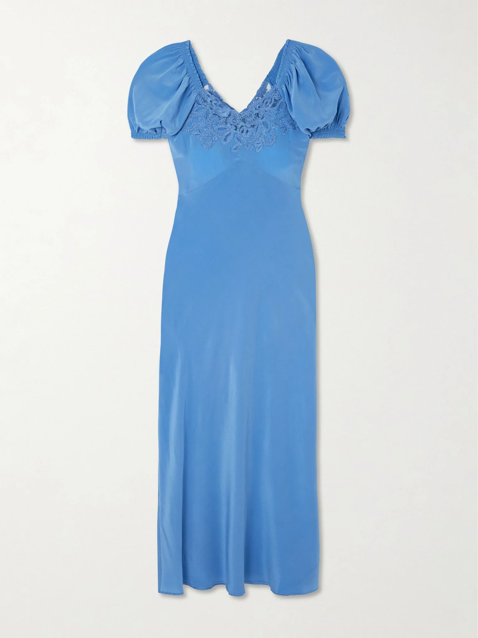 Ilaria lace-trimmed silk midi dress Blue - 1