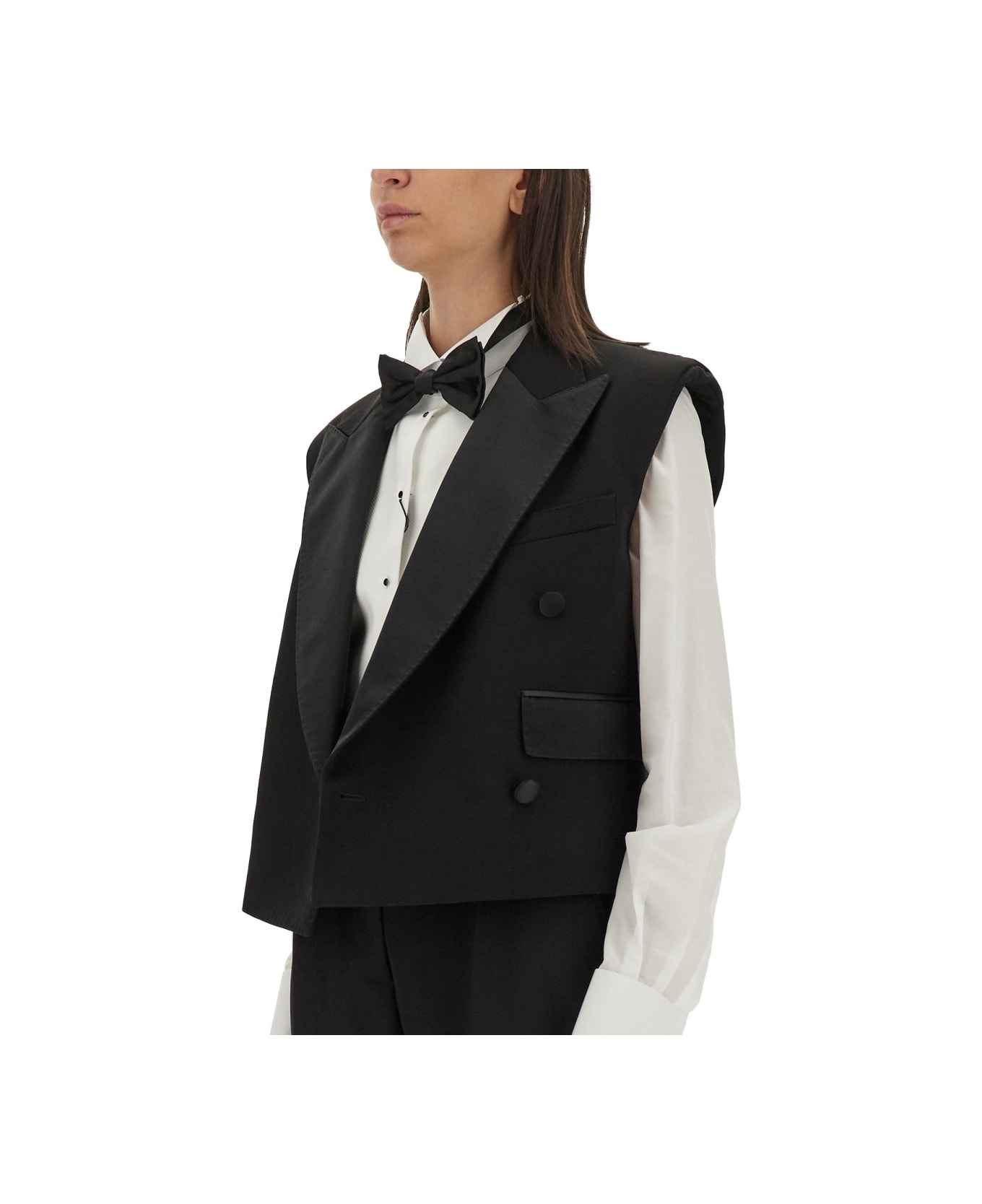 Double-breasted Sleeveless Jacket - 4