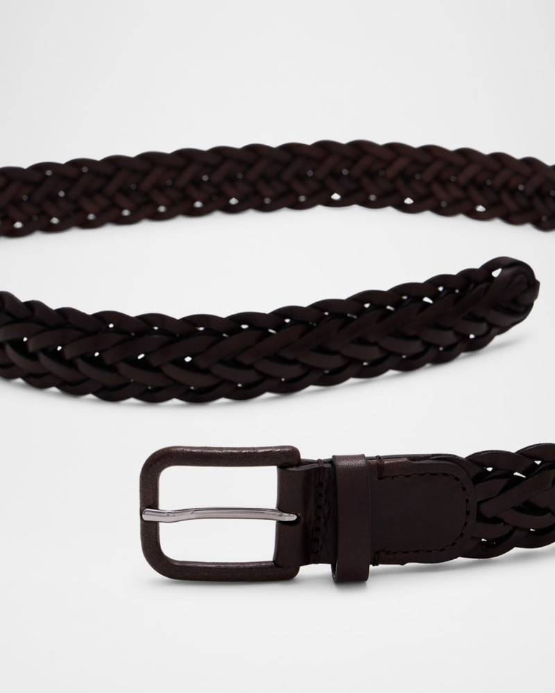Men's Covered-Buckle Braided Leather Belt 5