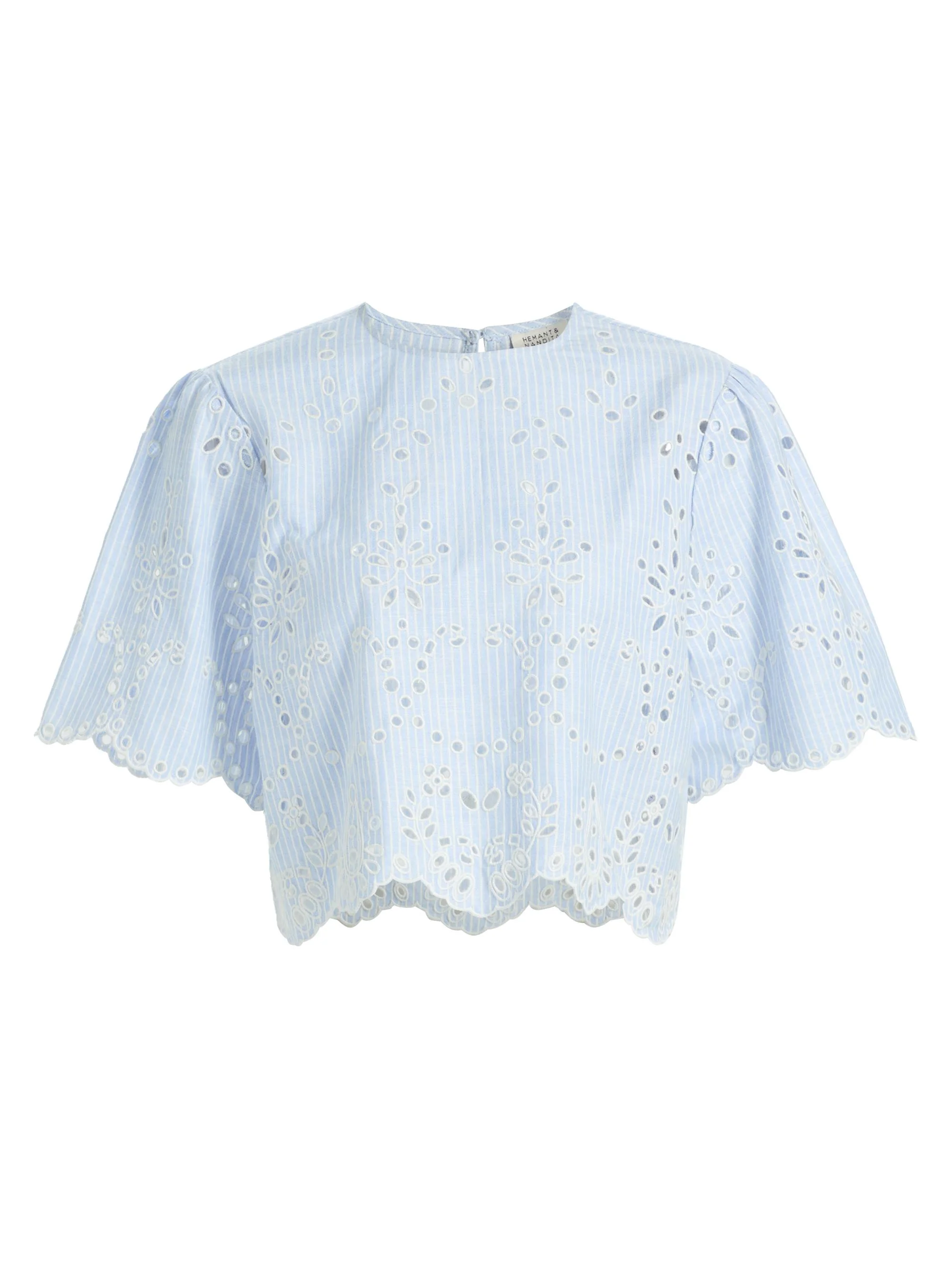 Women's Eyelet Cotton-Blend Top - Stripes - 1