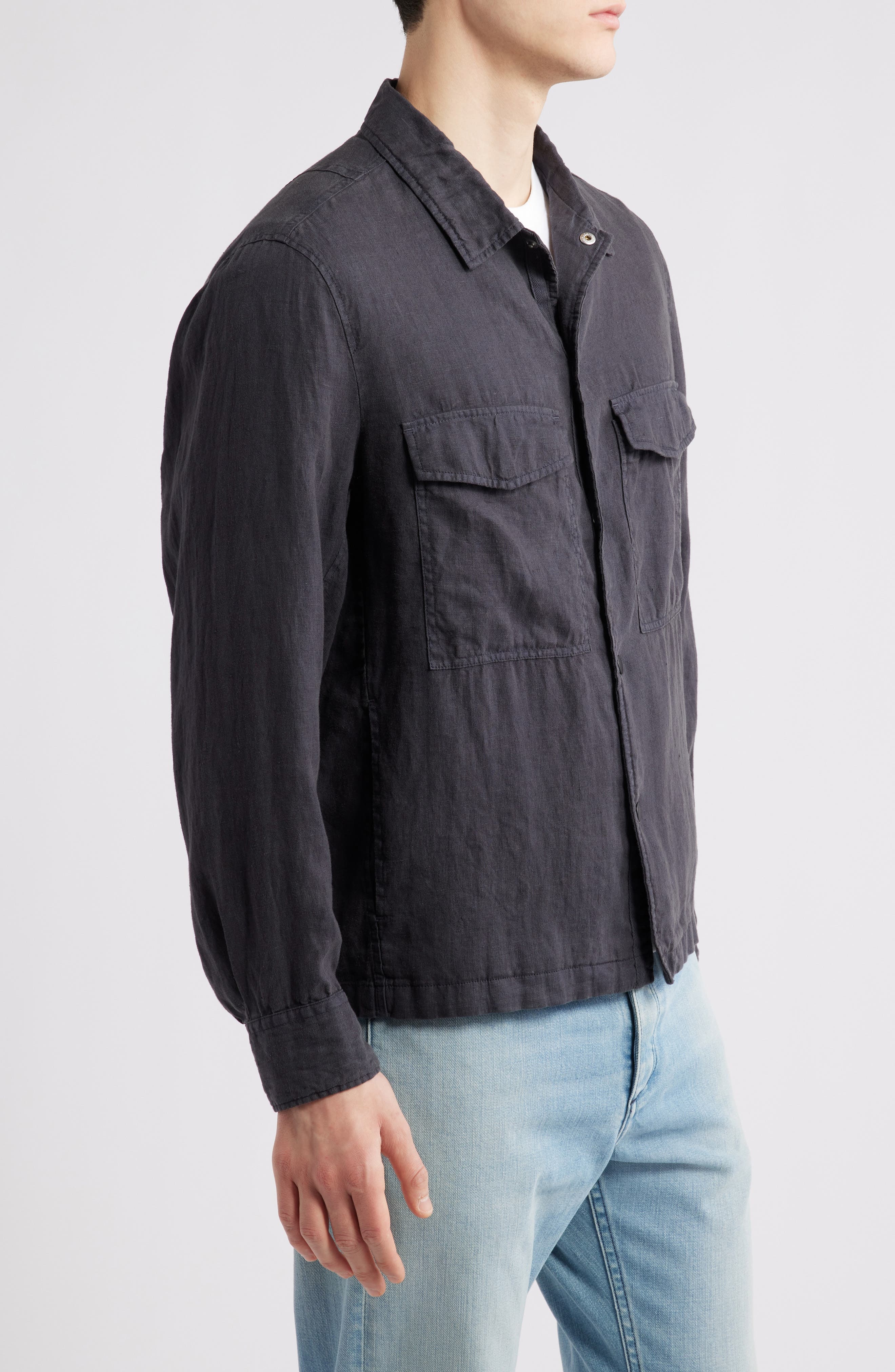 rag & bone Angus Linen Shirt Jacket in Black at Nordstrom - 3