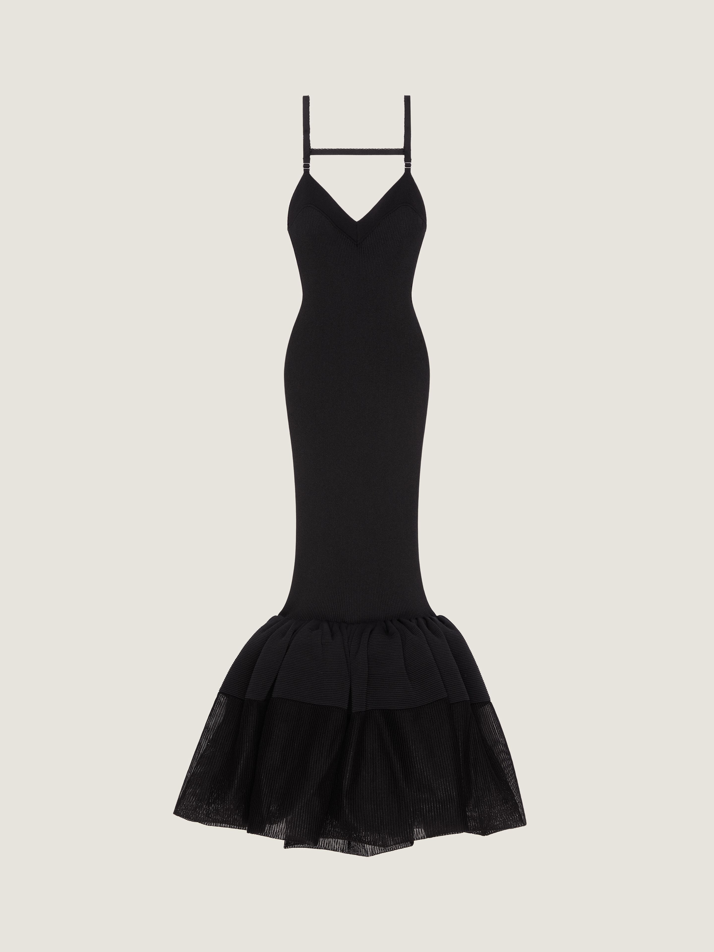 OPEN BACK RUFFLED DRESS IN FINE RIB - 1