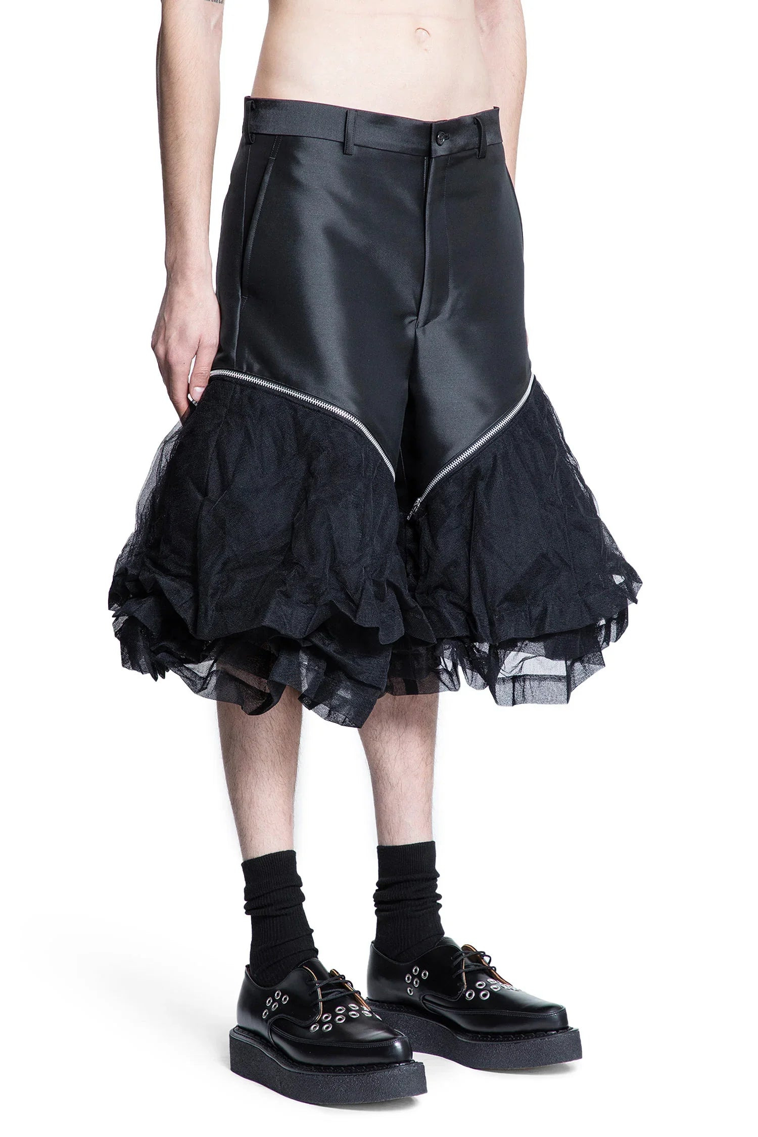 Satin-And-Crinkled-Tulle-Shorts - 2