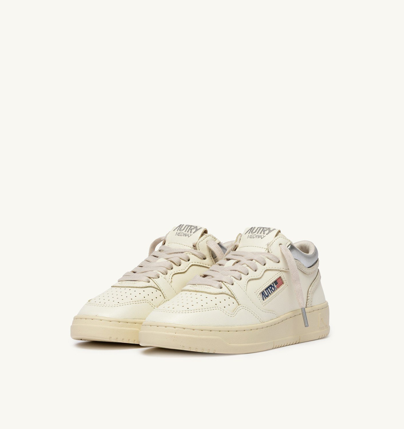 MED-WAY SNEAKERS IN LEATHER COLOR MARSHMALLOW AND SILVER - 3