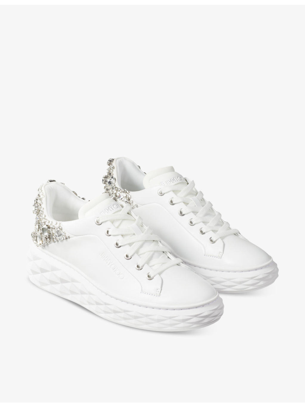 Diamond Maxi sequin-embellished leather and woven low-top trainers - 4