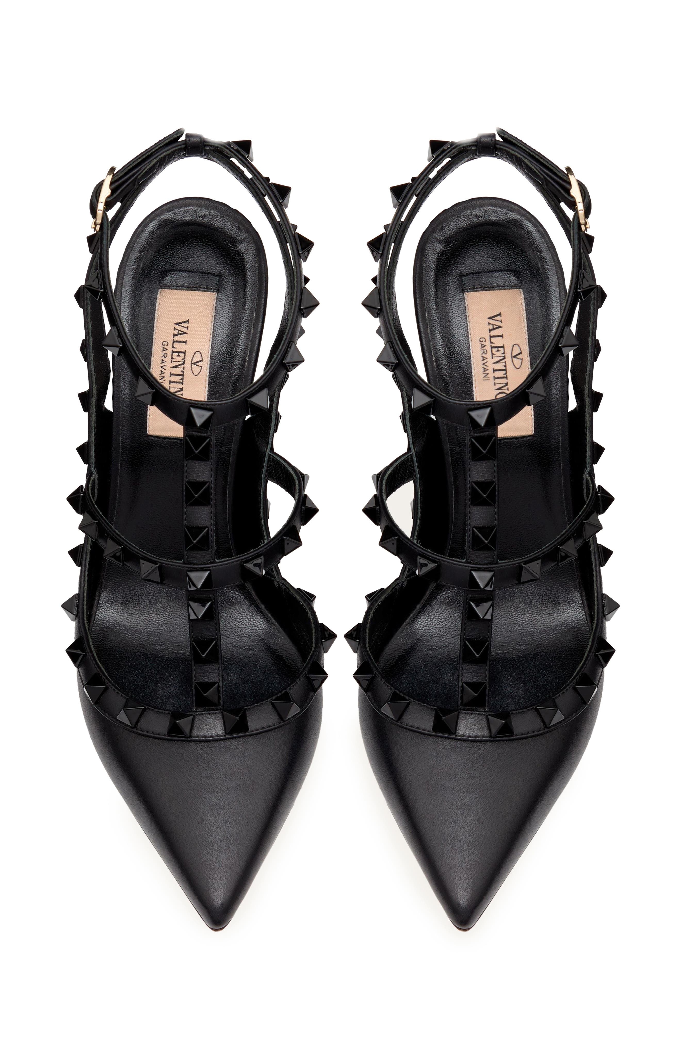 Valentino Garavani Rockstud Patent T-Strap Pointed Toe Pump in Nero at Nordstrom - 4