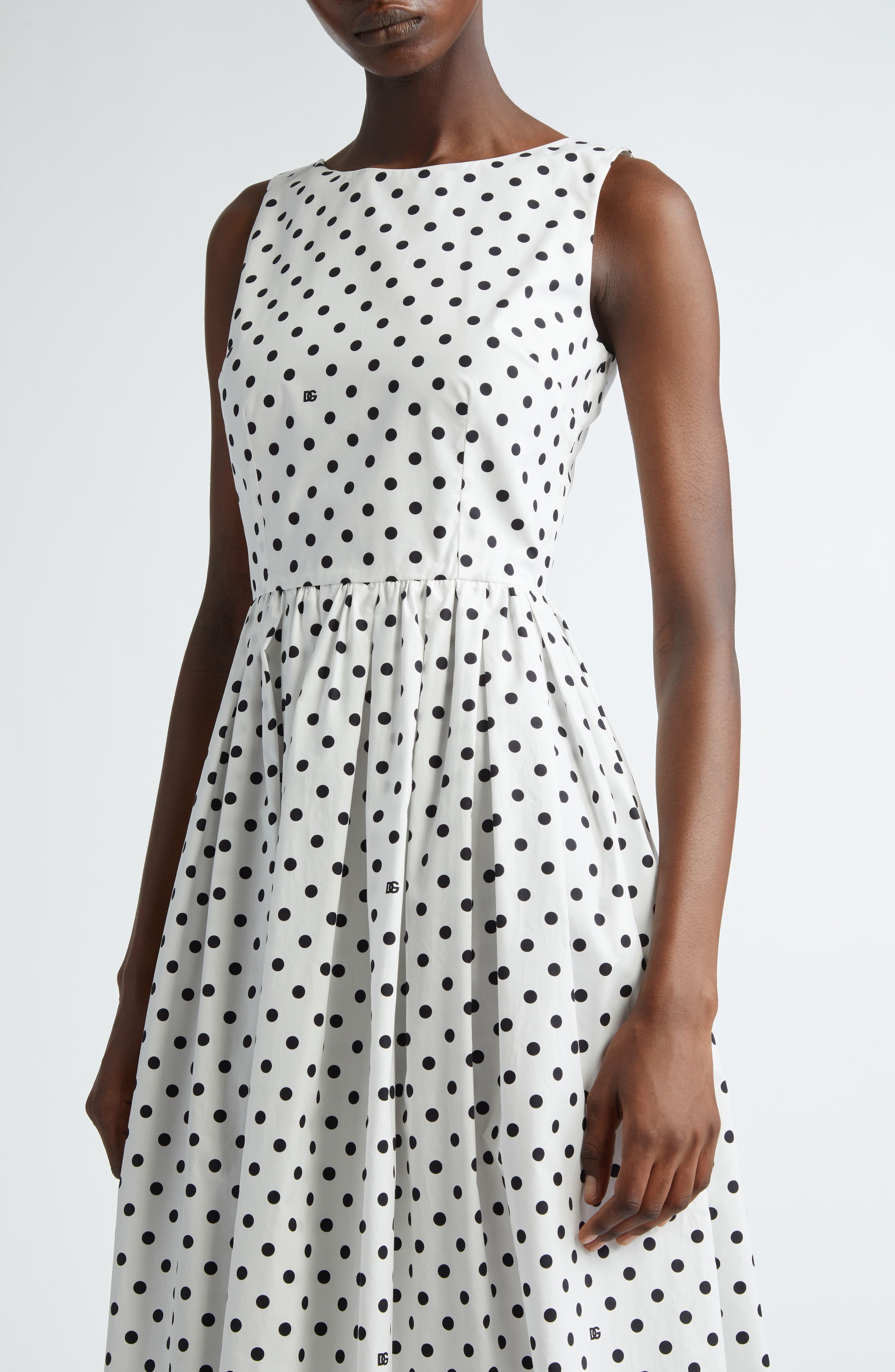 Dolce&Gabbana Polka Dot Sleeveless Cotton Midi Dress in Black/White at Nordstrom - 4