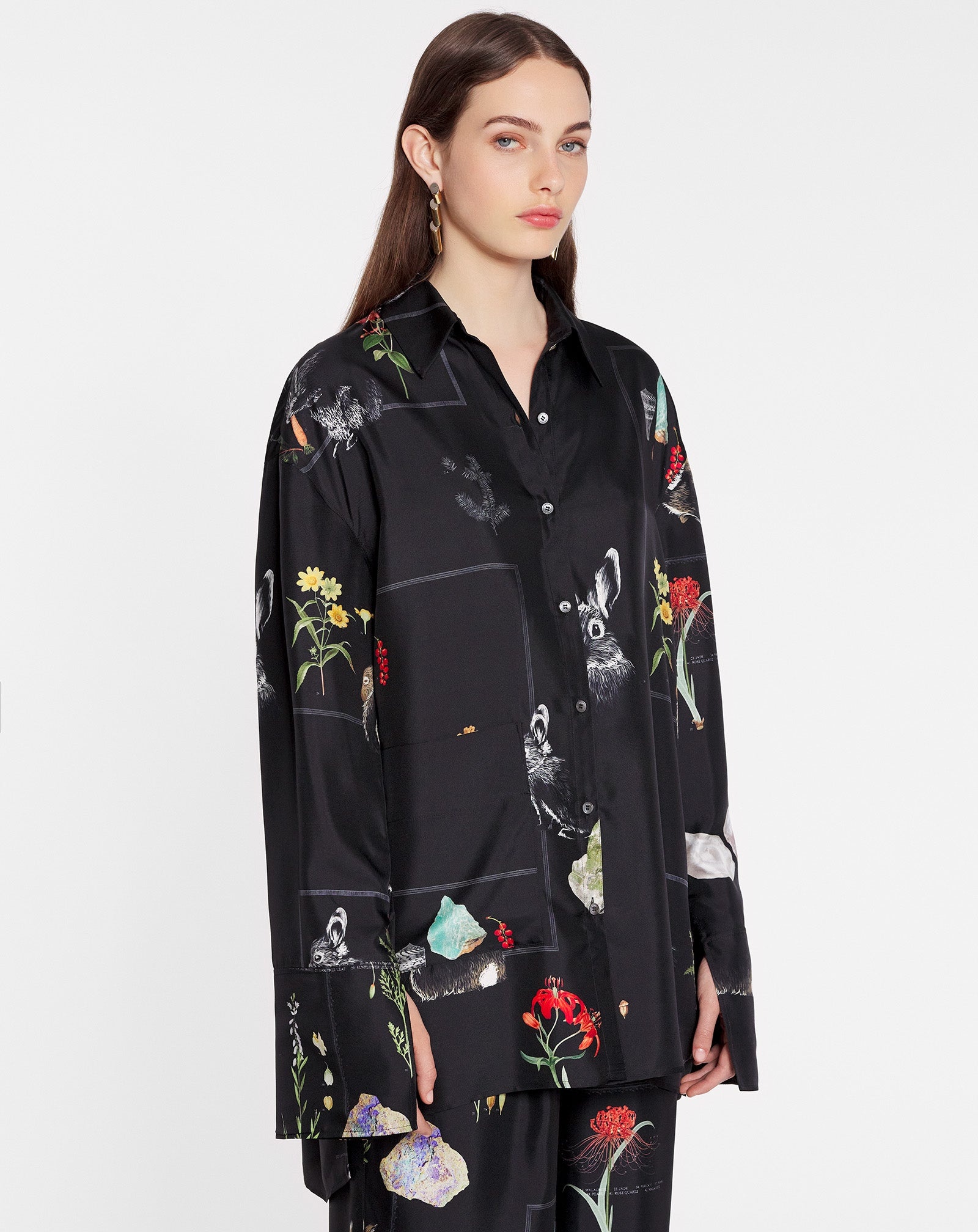 BOTANICAL PRINT LONG SLEEVE OVERSIZED RELAXED SHIRT - 3