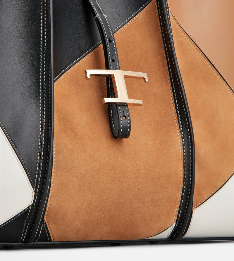 T TIMELESS SHOPPING BAG IN LEATHER MEDIUM - BROWN, BLACK, WHITE 5