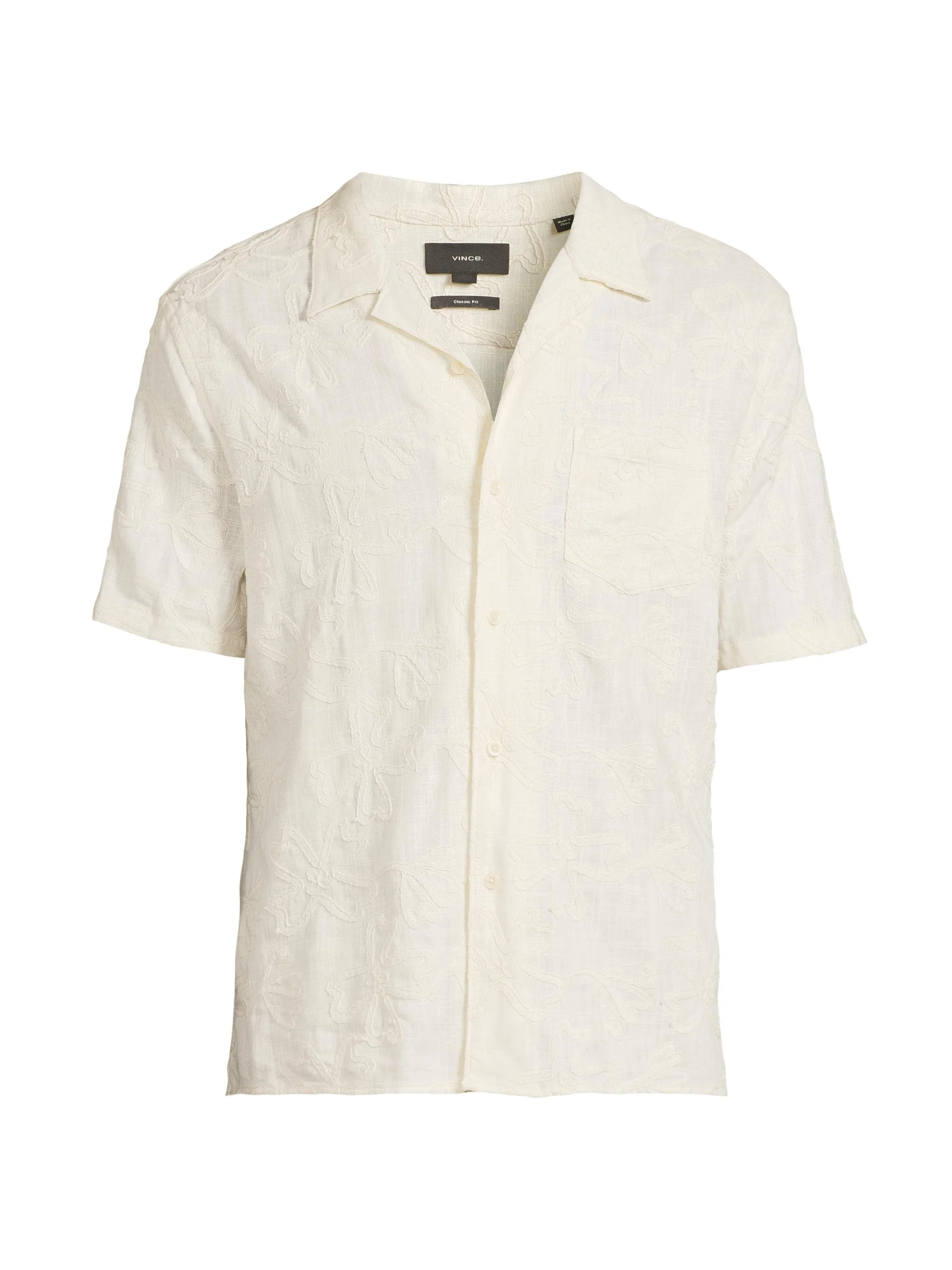 Men's Embroidered Floral Camp Shirt - Blanco - 1