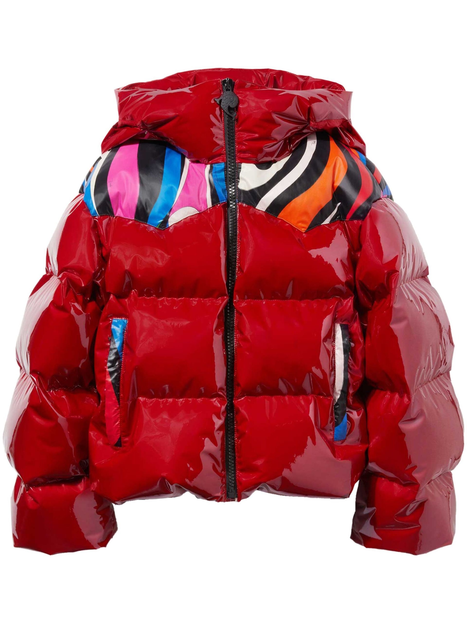 red Marmo-print hooded quilted jacket - 1