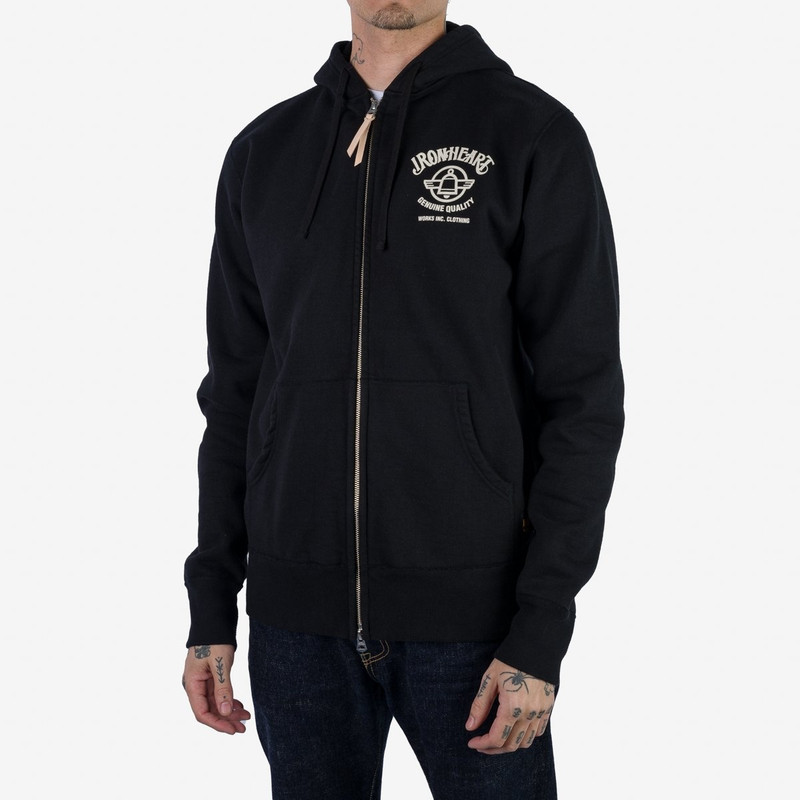 Iron Heart IHSW-72-BLK 14oz Ultra Heavyweight Loopwheel Printed Hooded Sweat – Black outlook