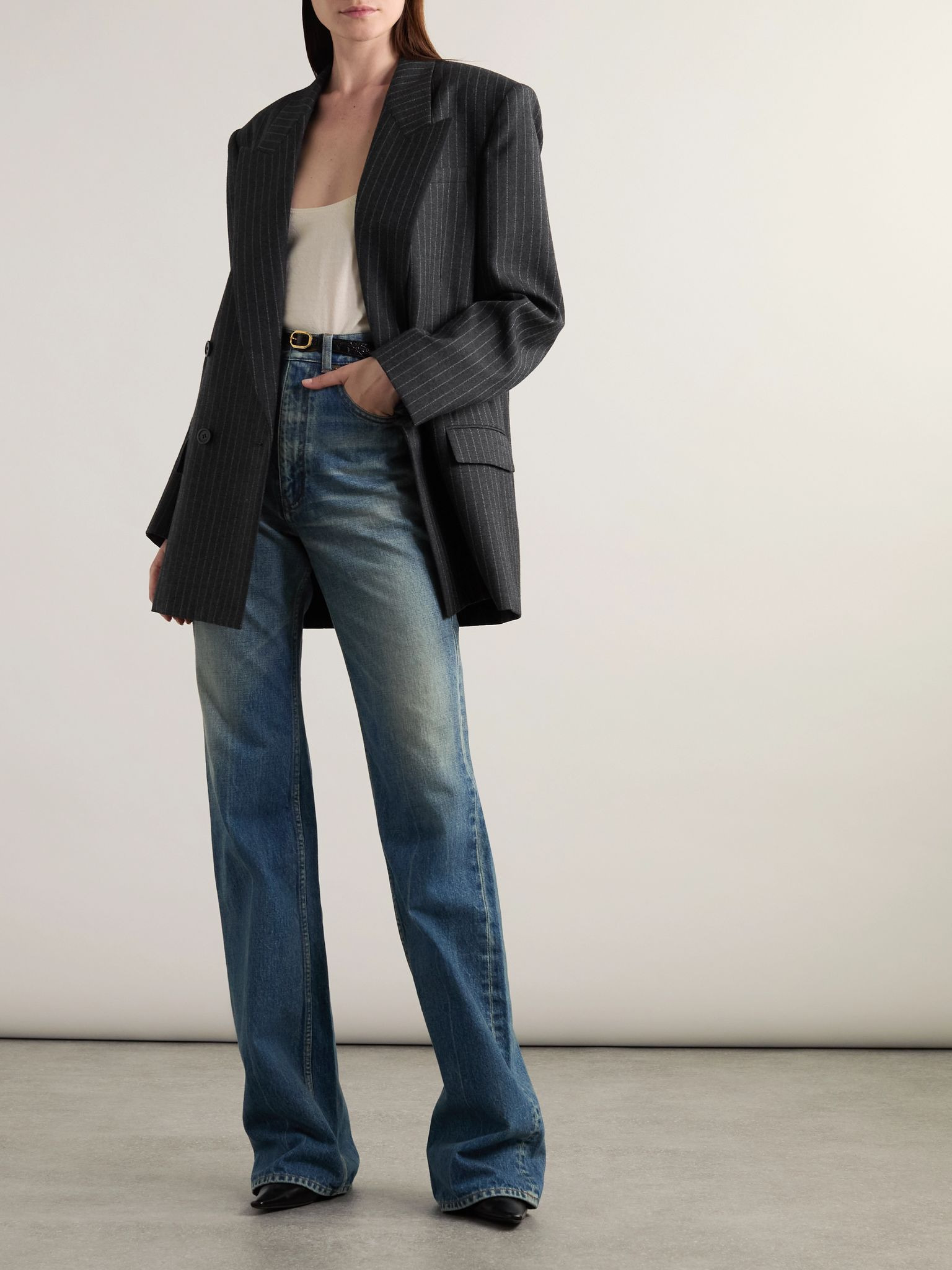 Oversized double-breasted pinstriped wool-flannel blazer Dark gray - 2