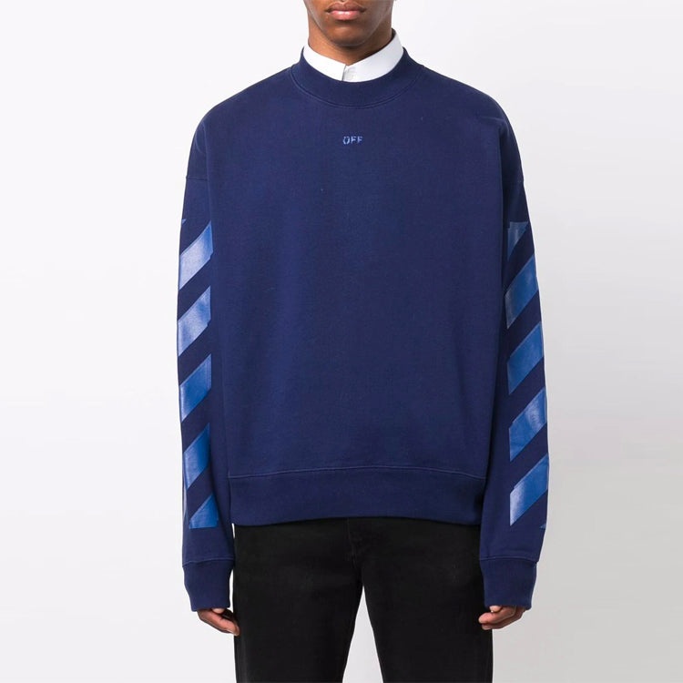 Men's OFF-WHITE FW21 Rubber Arrow Geometry Pattern Round Neck Long Sleeves Loose Fit Blue OMBA054F21 - 3