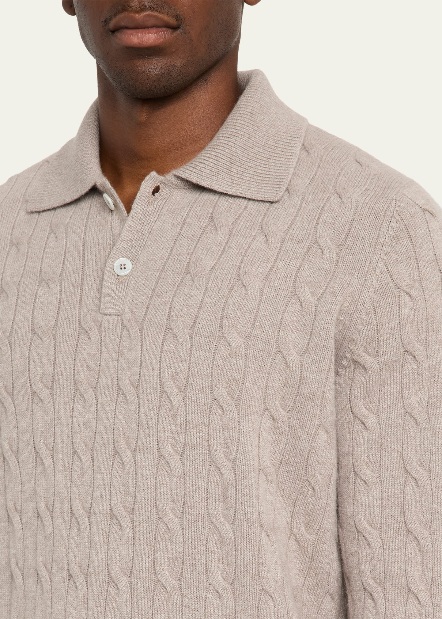 Men's Cashmere Cable Knit Polo Sweater - 5