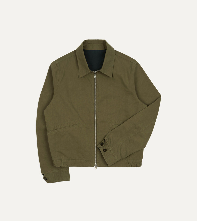 Olive and Navy Reversible Cotton Blouson Jacket - 1