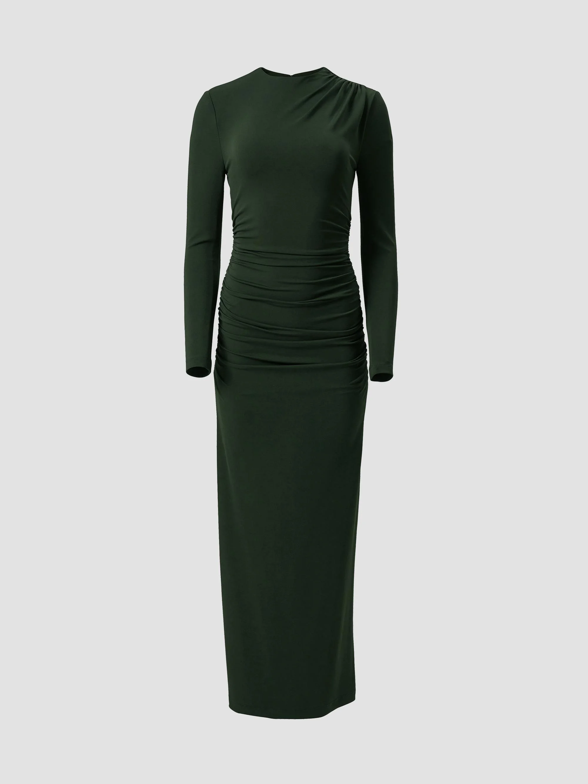 Women's Draped Jersey Long-Sleeve Gown - Forest Green - 1