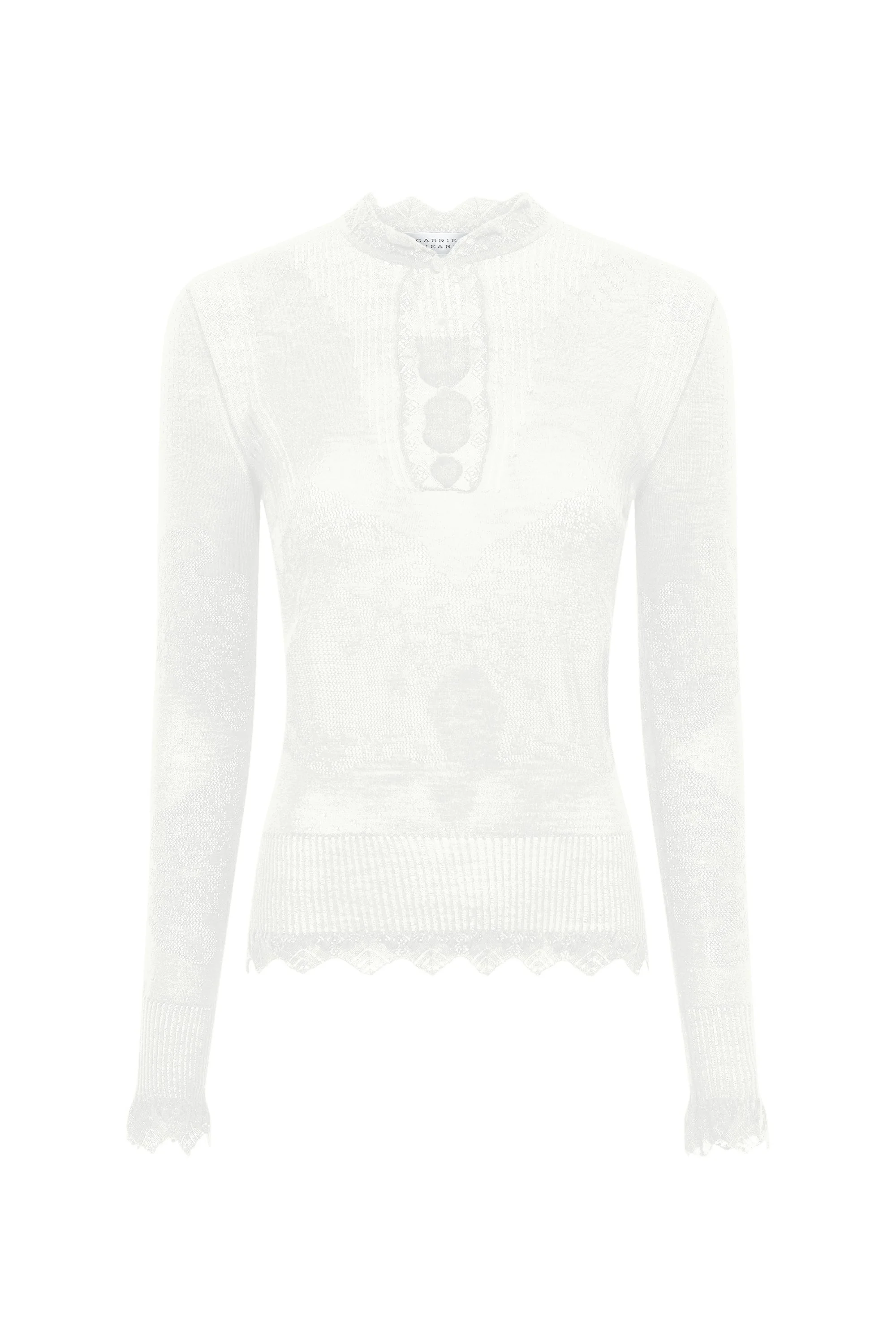 Severn Pointelle Knit Lace Henley in White Merino Wool - 1