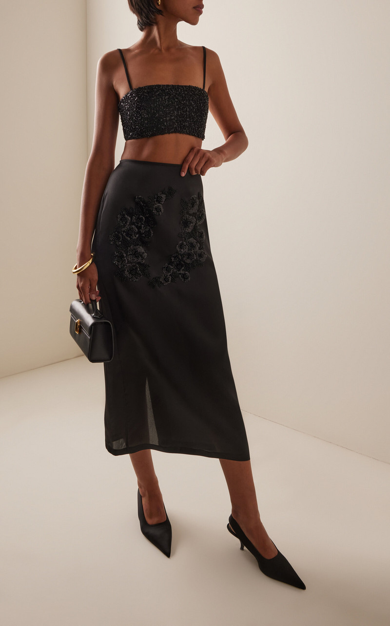 ILA Pixie Embellished Silk-Organza Midi Skirt black outlook