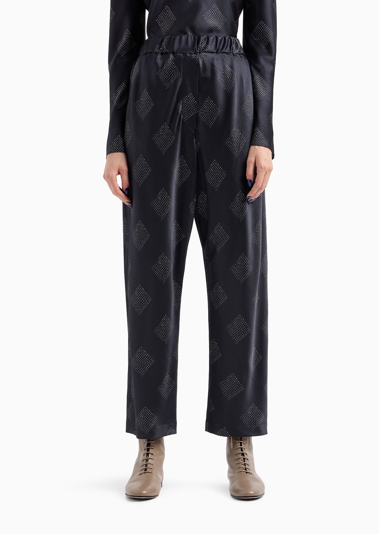 Geometric print silk crépon trousers - 2