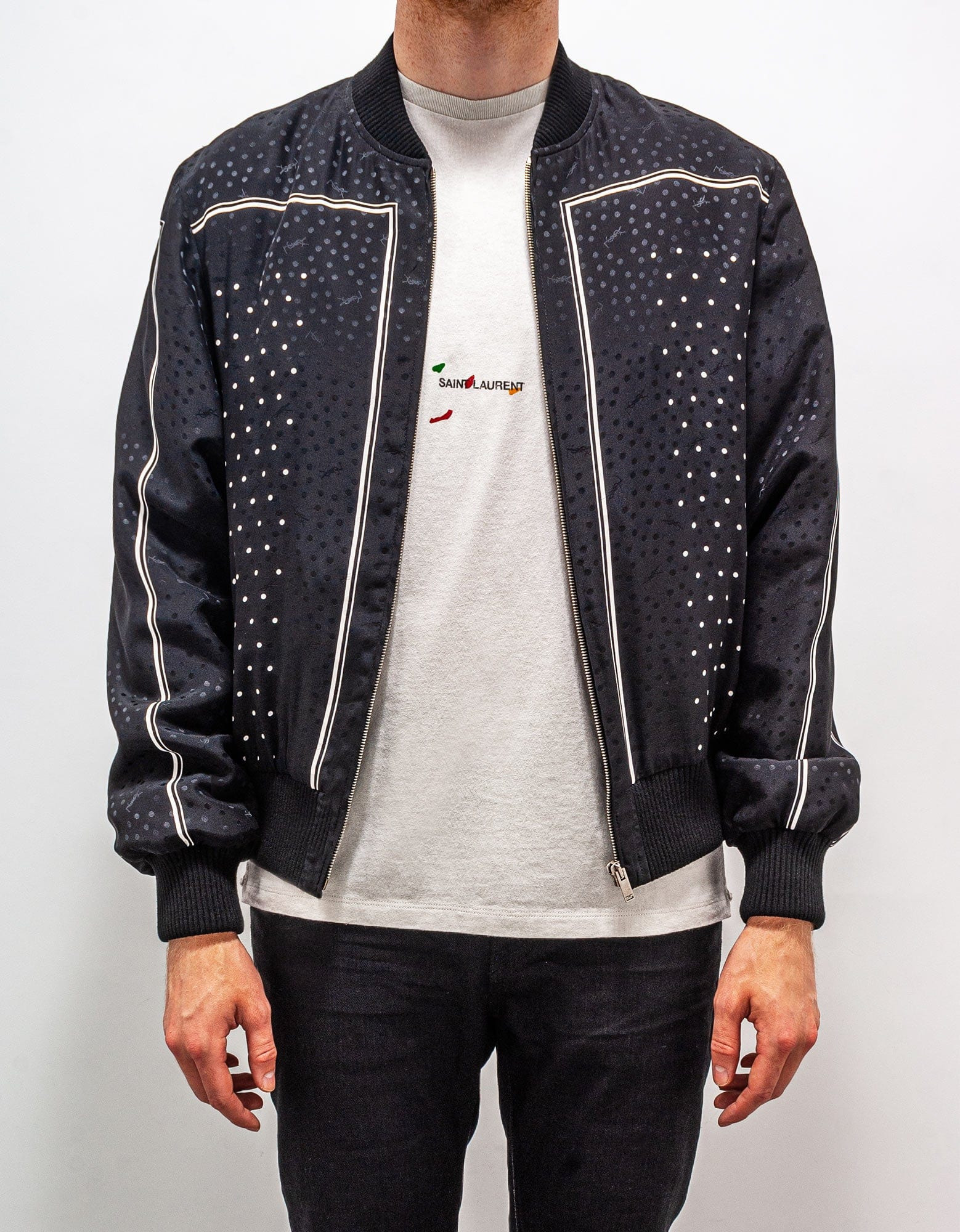 Saint Laurent Black Dot Print Silk Teddy Jacket - 2