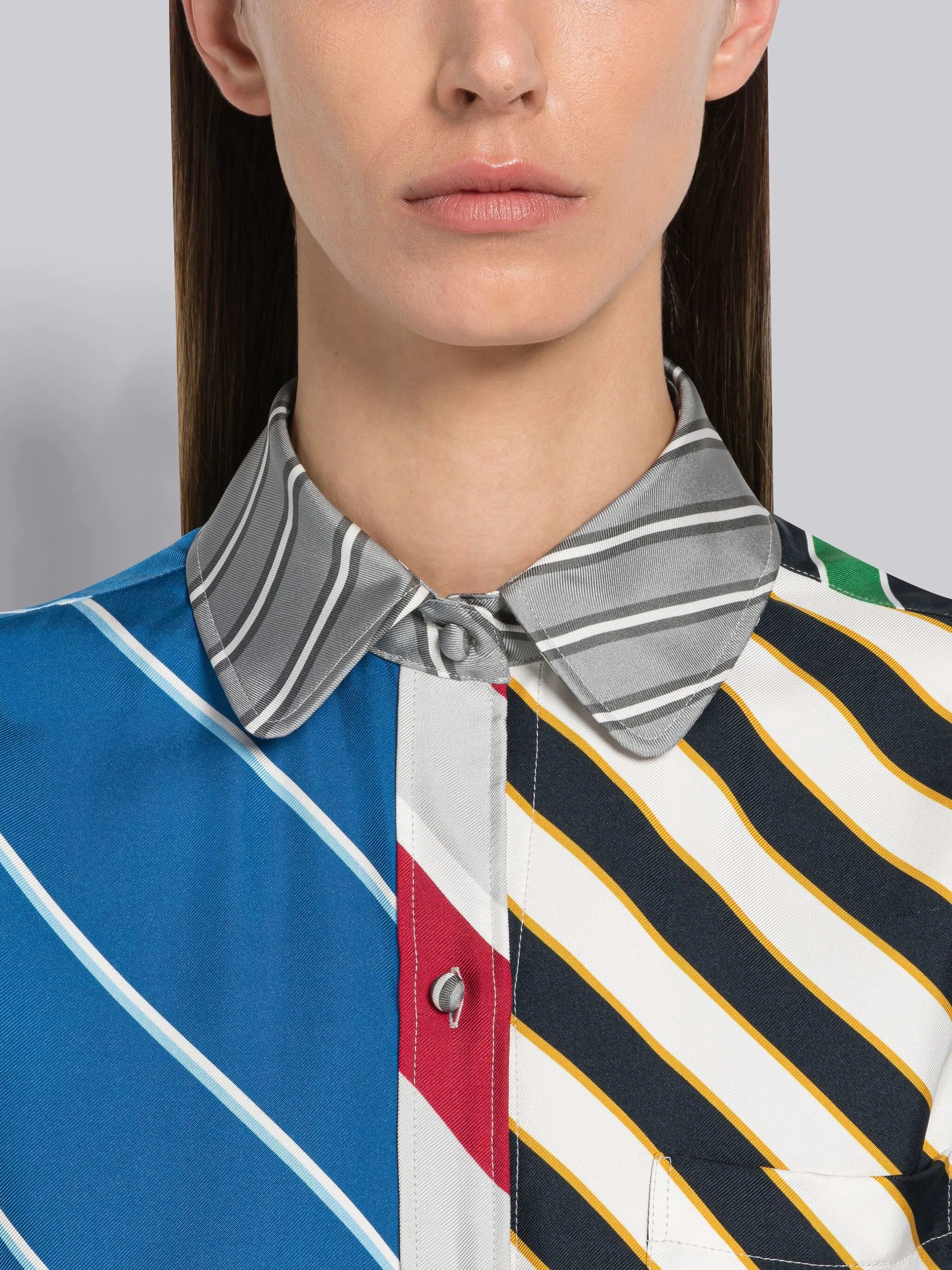 Fun-Mix Awning Stripe Silk Round Collar Shirtdress - 5
